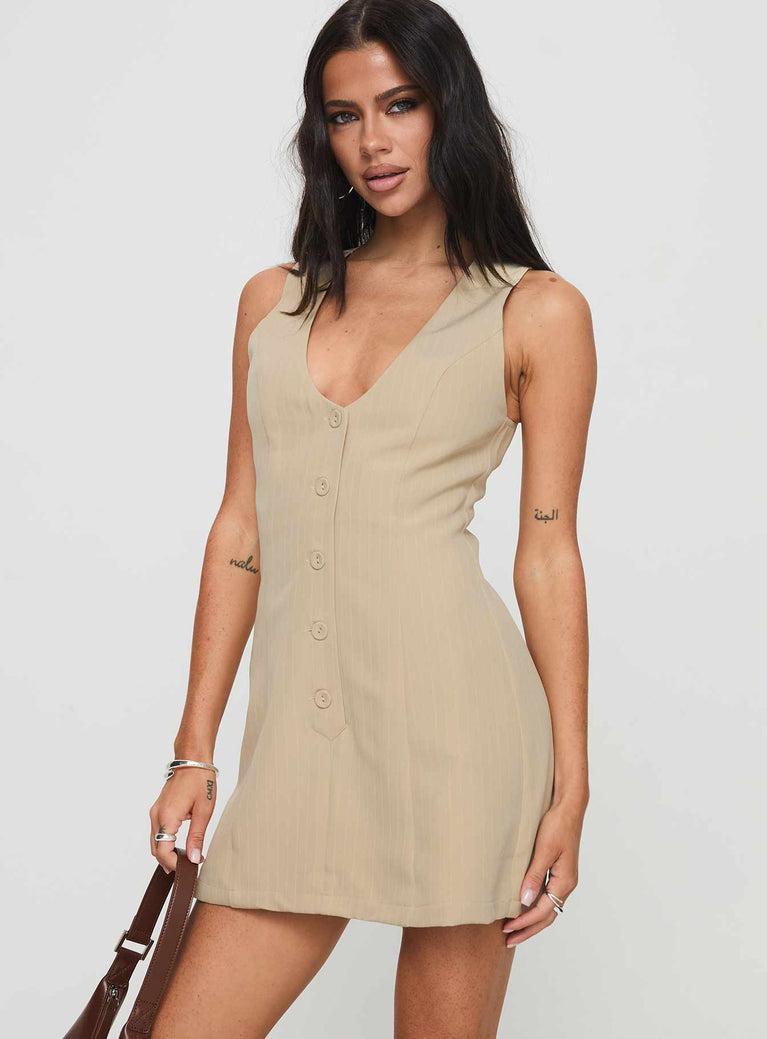 Rosemarie Romper Beige Pinstripe Product Image