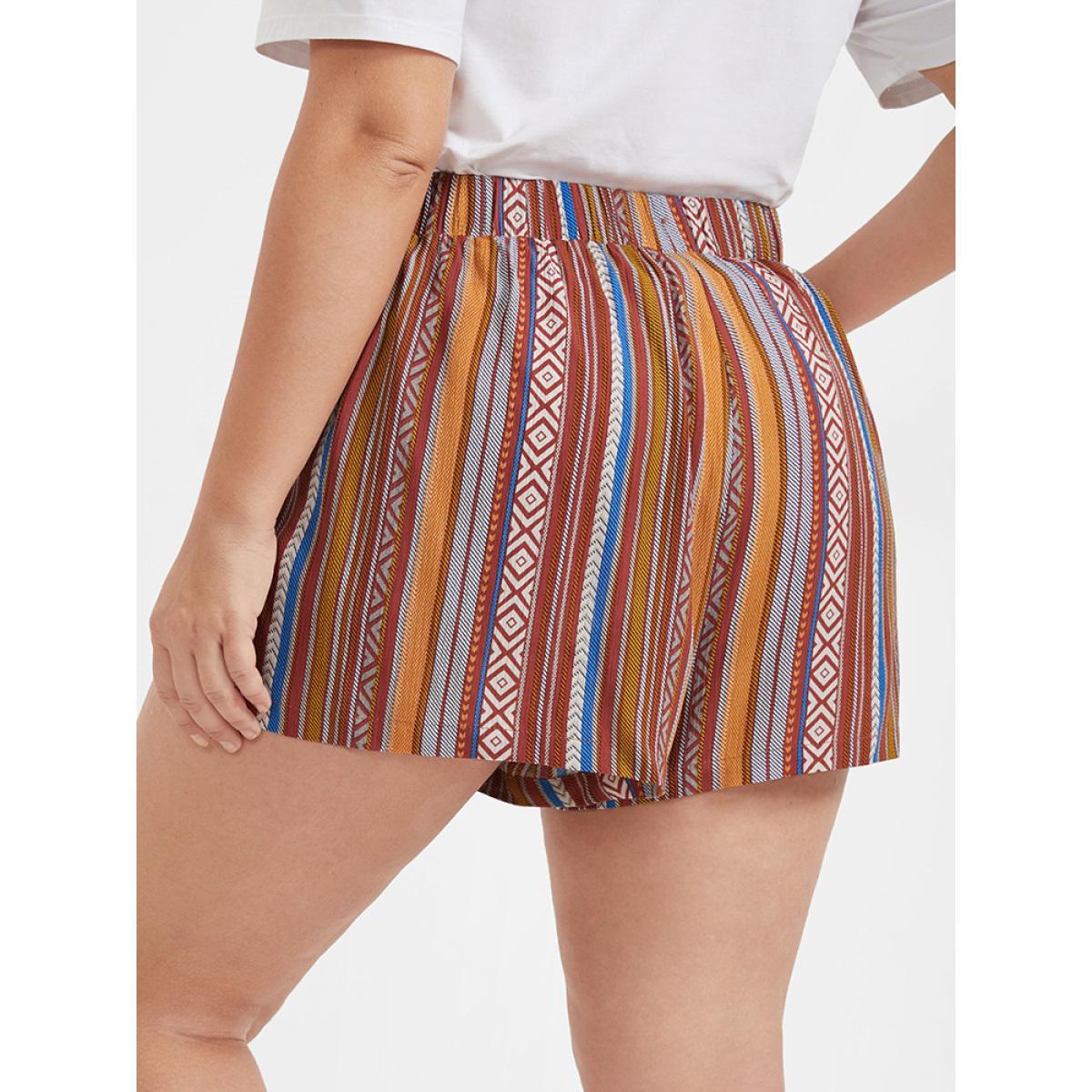 Plus Size Bandana Printed Pocket Knot Waist Shorts Women Multicolor Casual Pocket Dailywear Shorts BloomChic 30/6X Product Image
