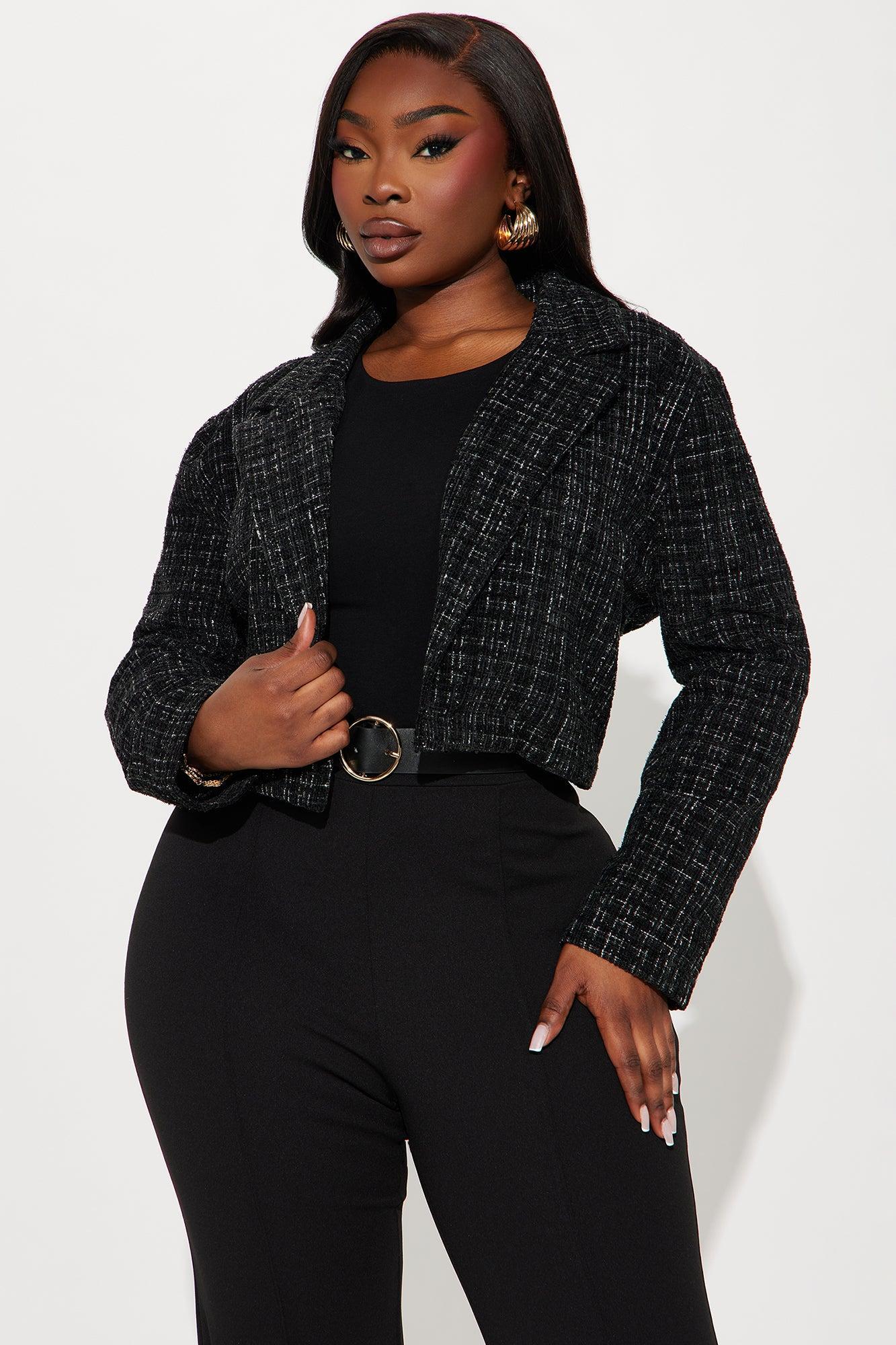 Charlie Tweed Cropped Blazer - Black Product Image