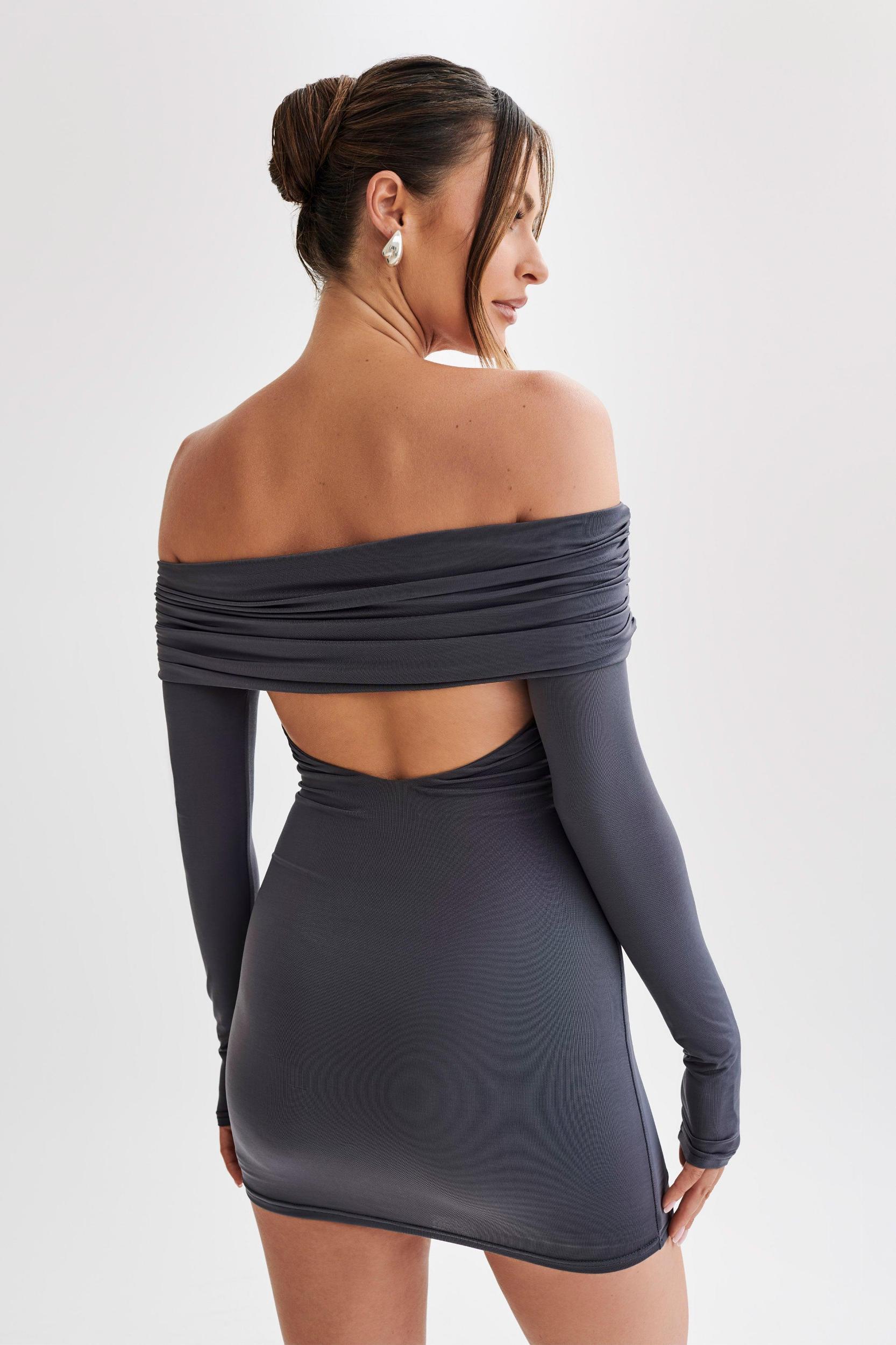 Nicky Off Shoulder Slinky Mini Dress - Charcoal Product Image