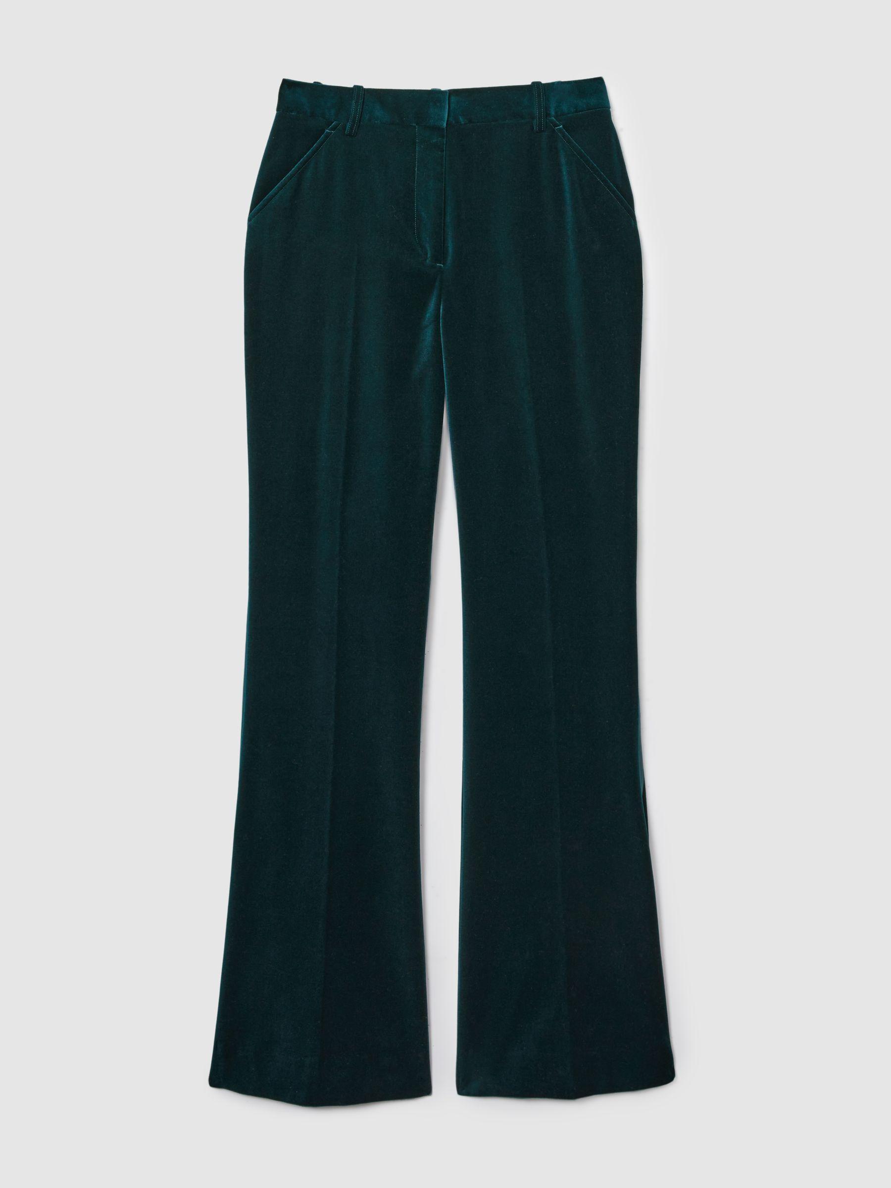 Petite Velvet Flared Suit Trousers in Teal Product Image
