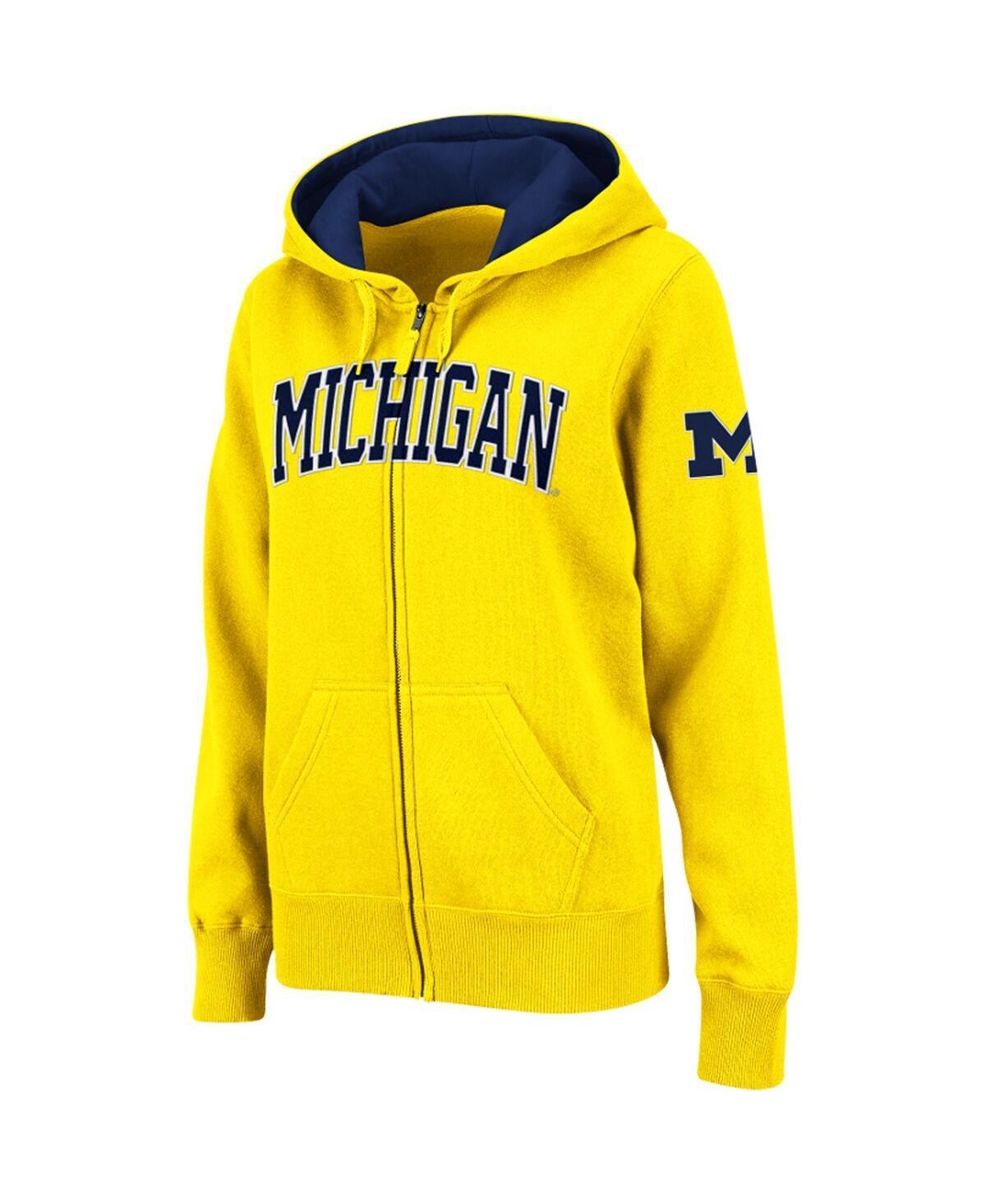 Women's Stadium Athletic Gold Michigan Wolverines Arched Name Full-Zip Hoodie, Size: Medium Product Image