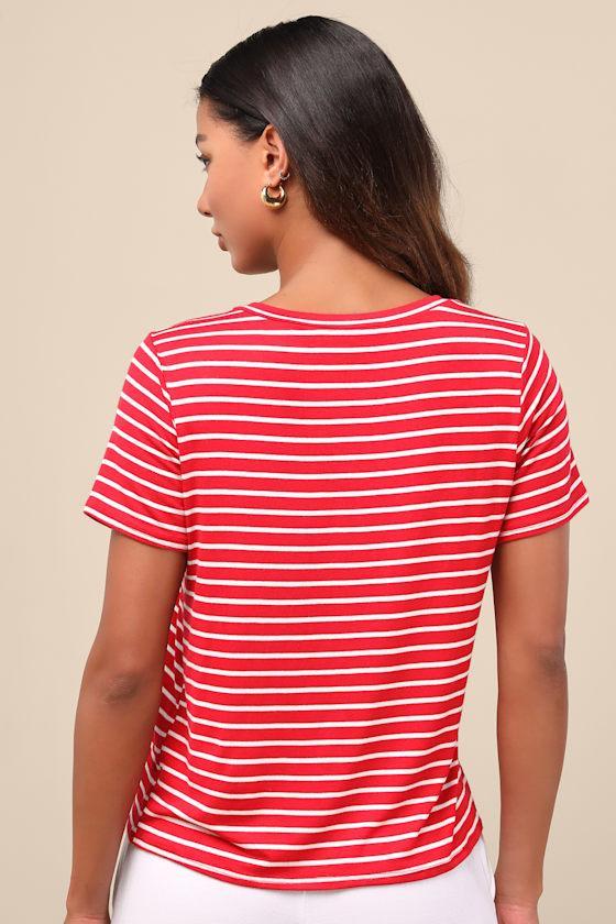 Skyra Red Striped Crew Neck Tee Product Image
