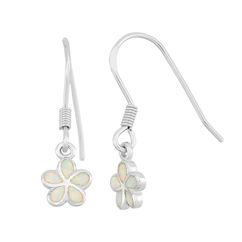 Lab-Created Opal Sterling Silver Flower Drop Earrings, Women's, White Product Image