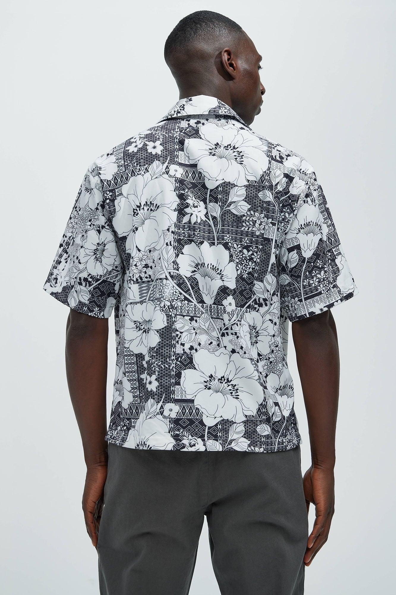 David Patch Work Floral Shirt - Black/White Product Image