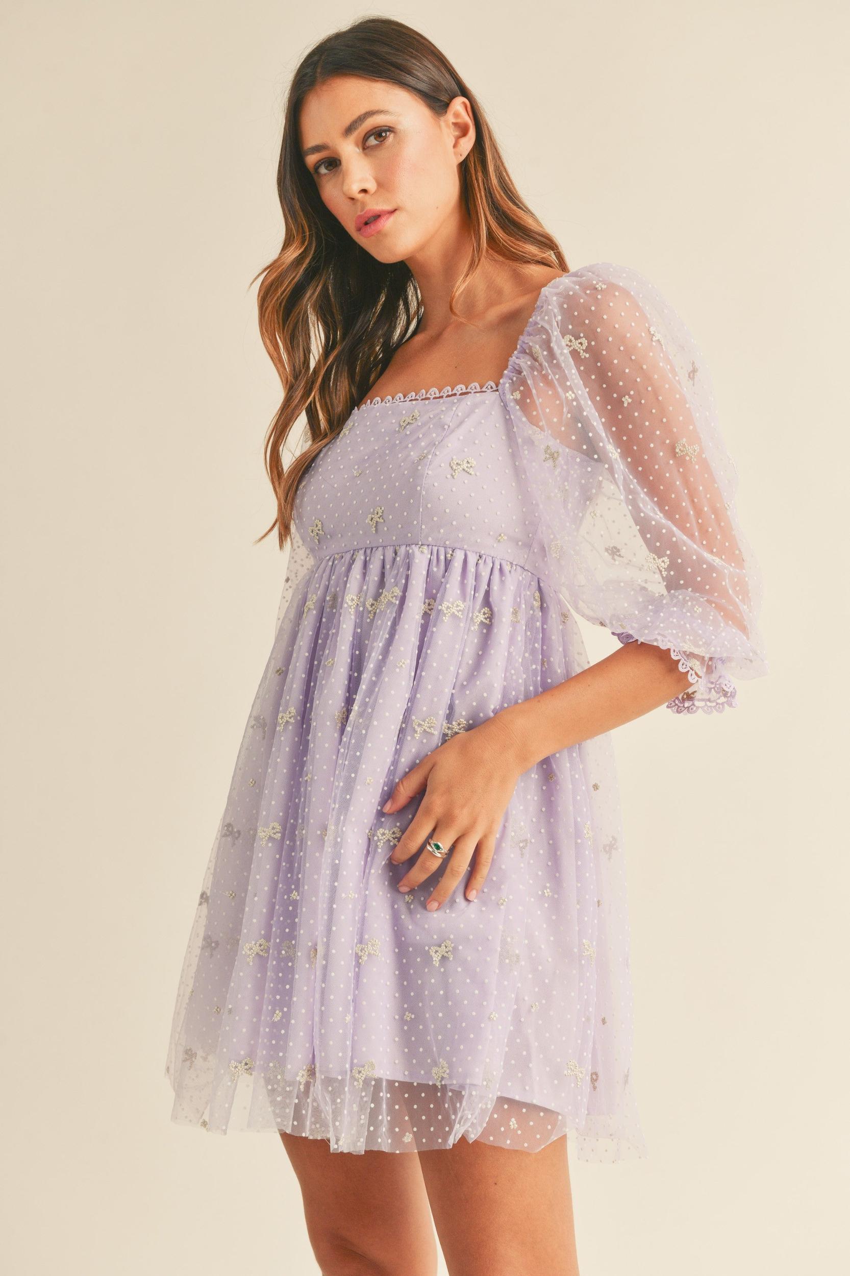 Swiss Dot Mesh Sleeve Dress Product Image