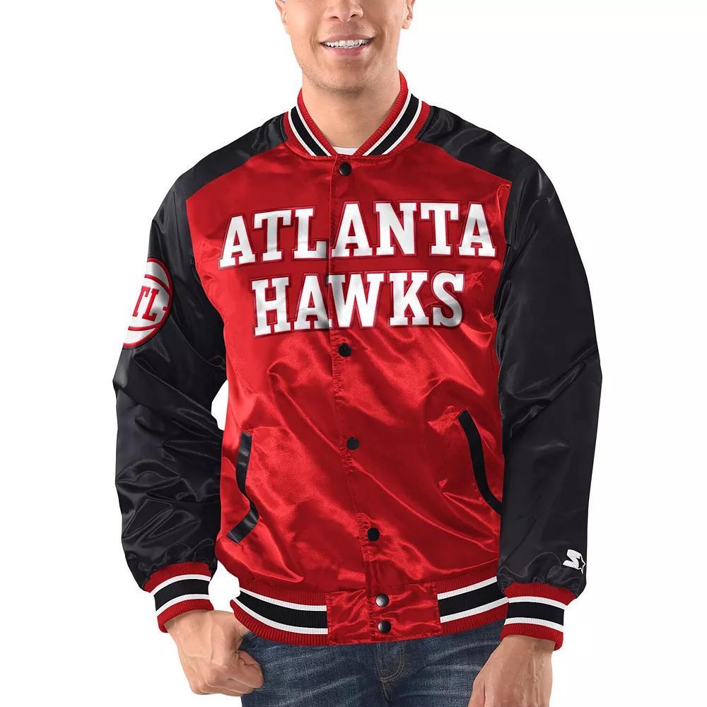 Men's Starter Red/Black Atlanta Hawks Renegade Satin Full-Snap Varsity Jacket, Size: 2XL Product Image