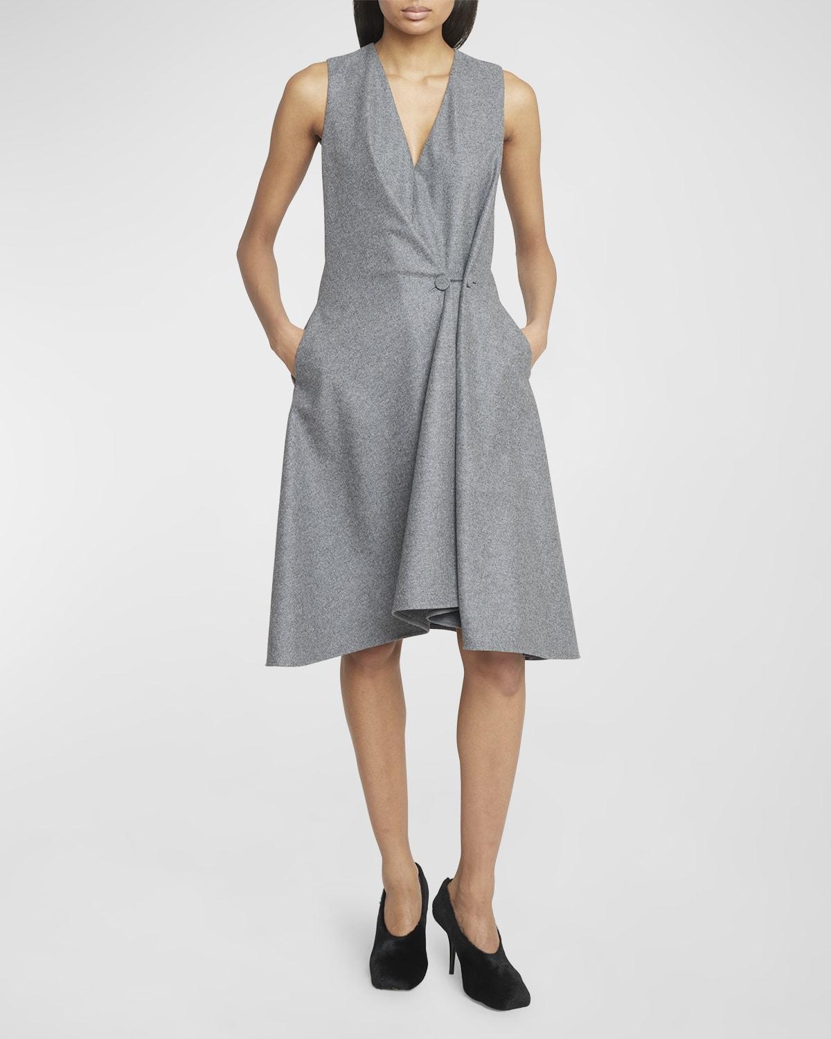 Womens Dress with Buttons and Pleated Effect in Wool Product Image