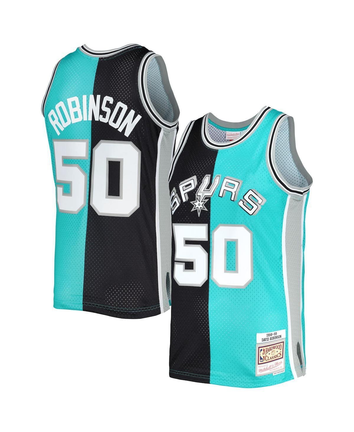 Men's Mitchell & Ness David Robinson Black/Teal San Antonio Spurs Hardwood Classics 1998/99 Split Swingman Jersey, Size: XL Product Image
