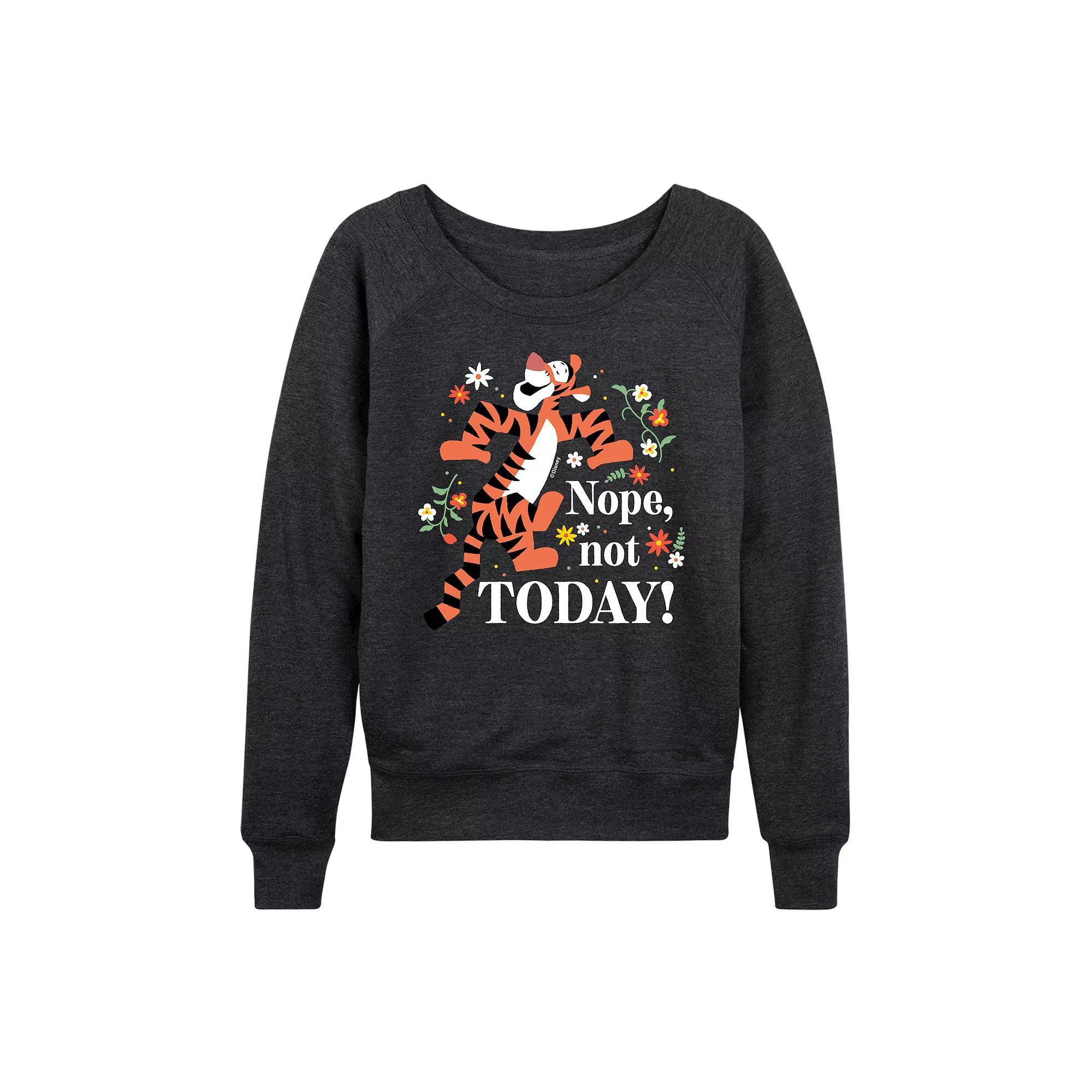 Disneys Winnie the Pooh Tigger Womens Nope Not Today French Terry Long Sleeve Tee, Girls Heather Grey Product Image