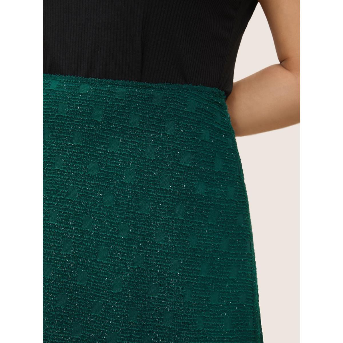 Plus Size Geometric Textured Glitter Split Hem Skirt Women DarkGreen Cocktail Non No stretch Party Skirts BloomChic 12/L Product Image