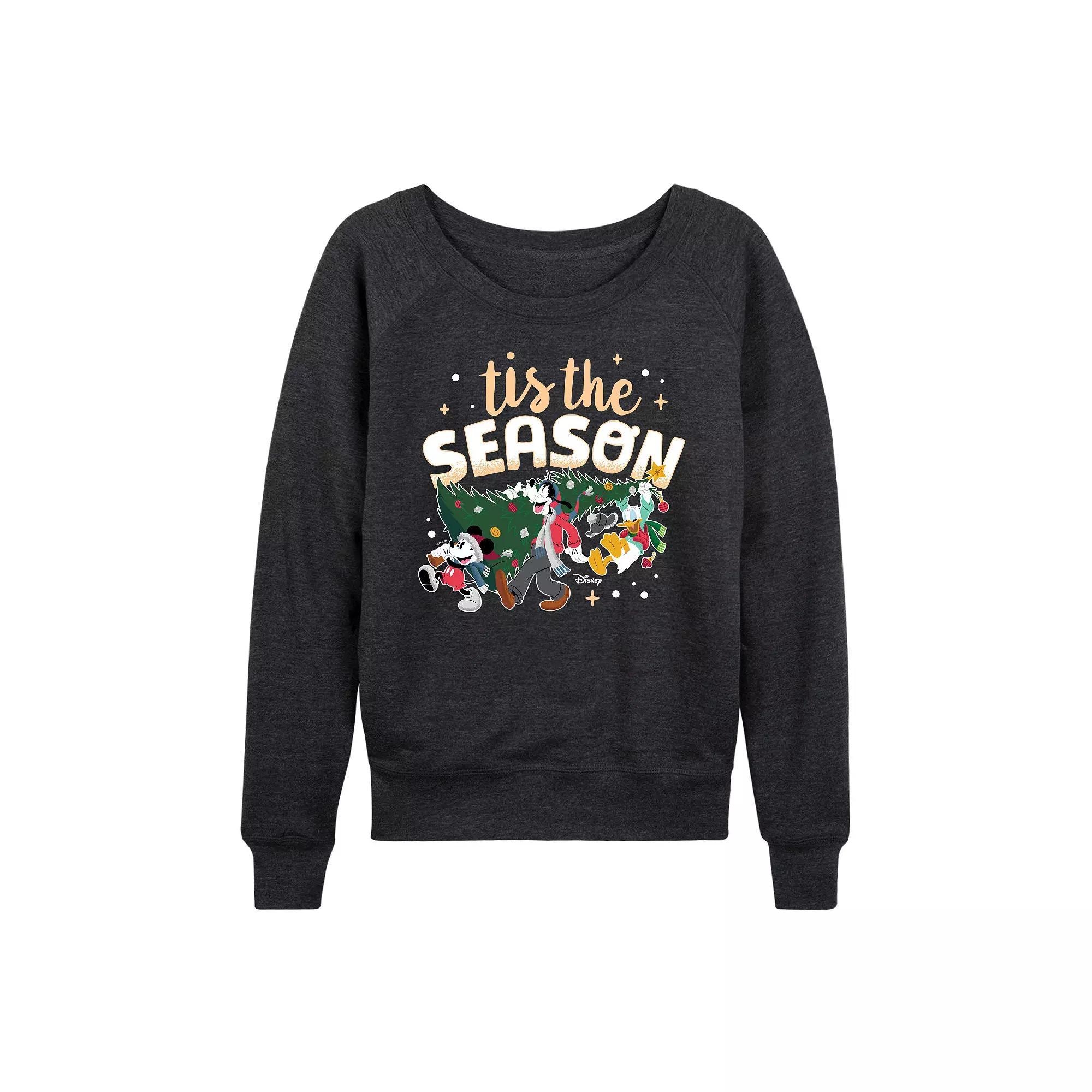 Disney's Mickey Mouse & Friends Women's Tis The Season French Terry Long Sleeve Tee, Size: Large, Heather Grey Product Image