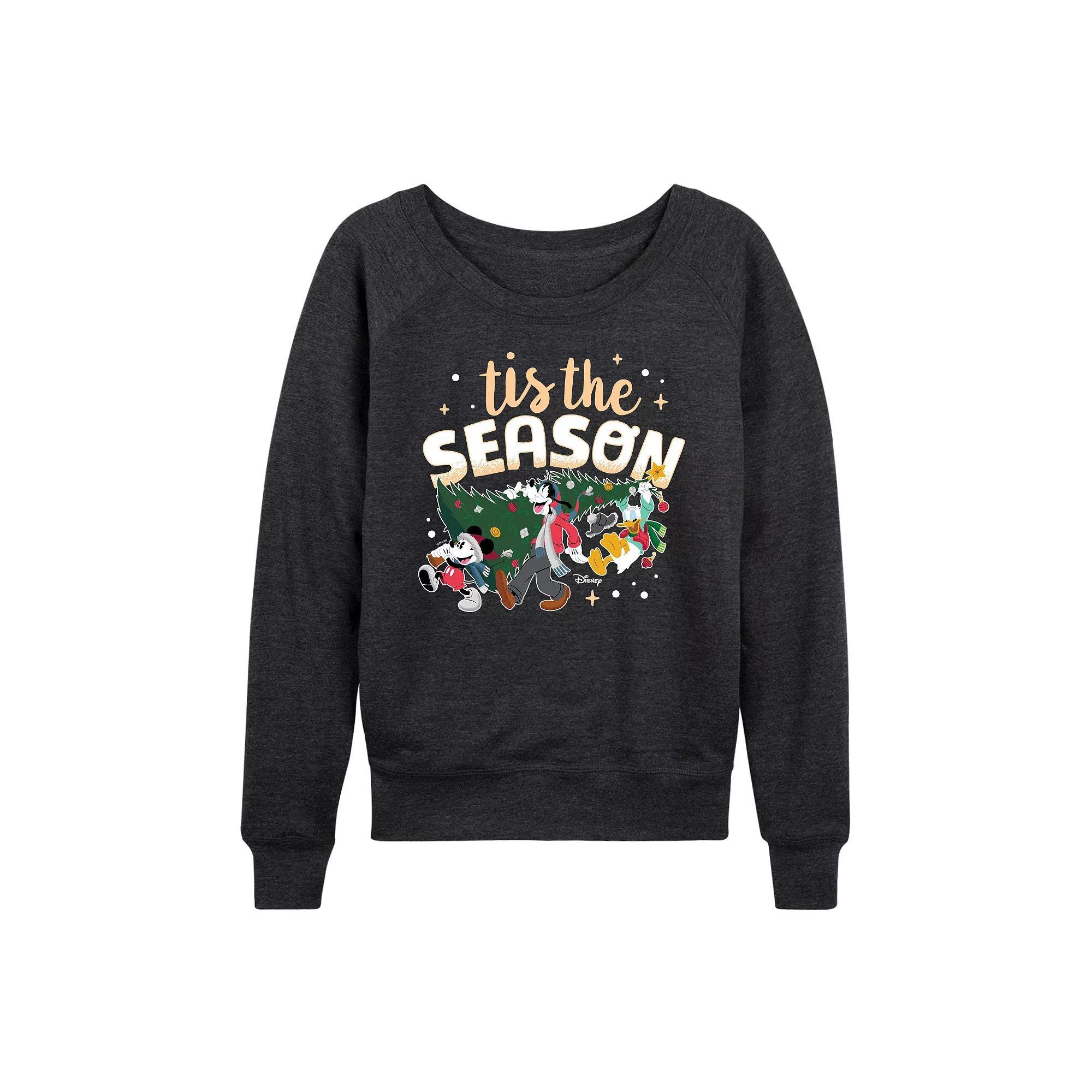 Disney's Mickey Mouse & Friends Women's Tis The Season French Terry Long Sleeve Tee, Size: Large, Heather Grey Product Image
