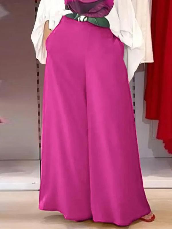 High Waisted Loose Pockets Solid Color Pants Trousers Product Image