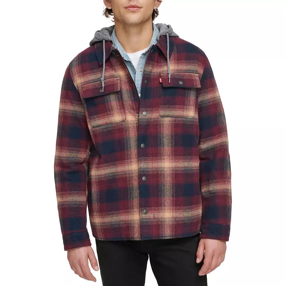 Men's Levi's® Shirt Jacket with Fleece Hood, Size: Small, Red Blue Plaid Product Image