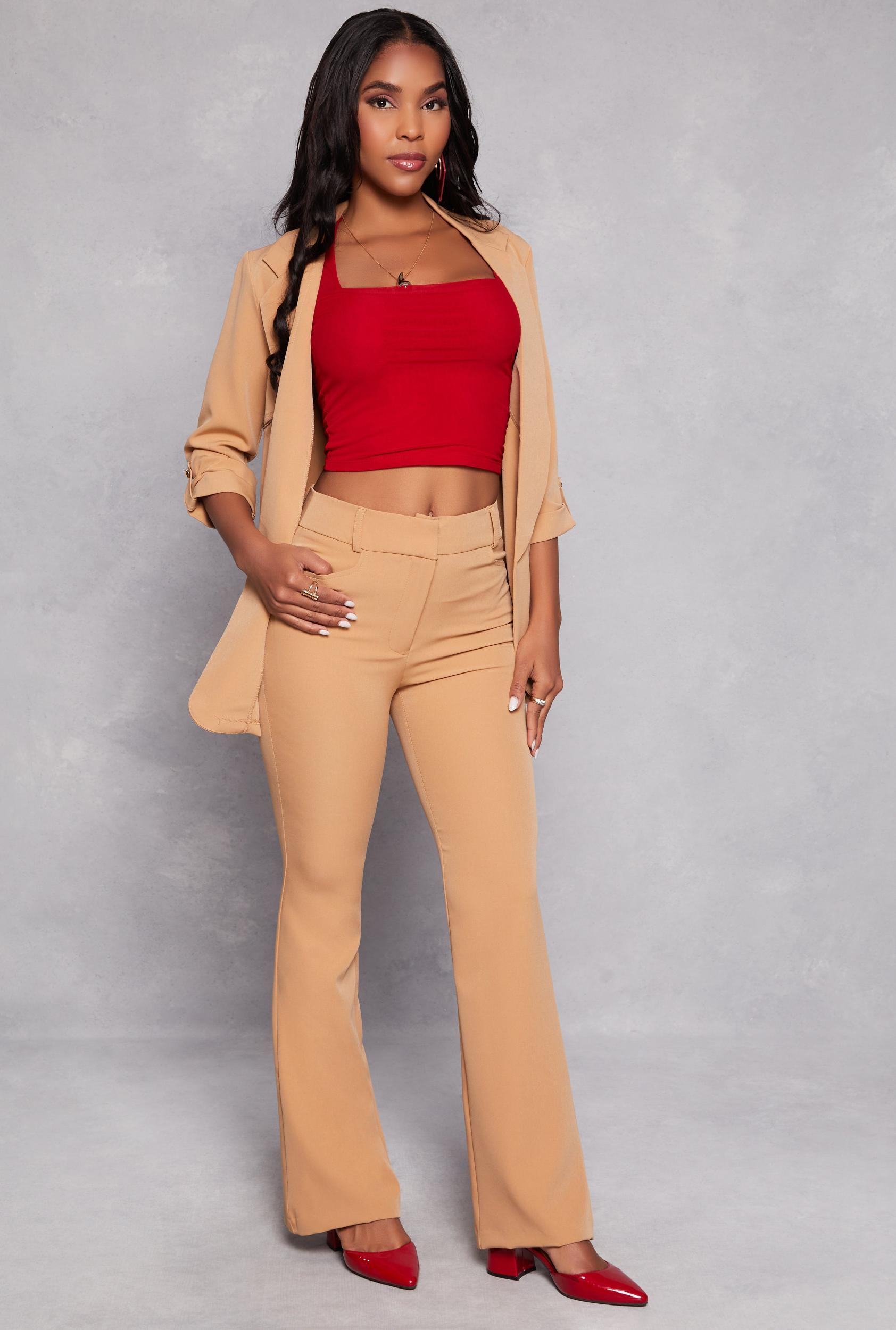 Womens Crepe Knit Flare Dress Pants Product Image
