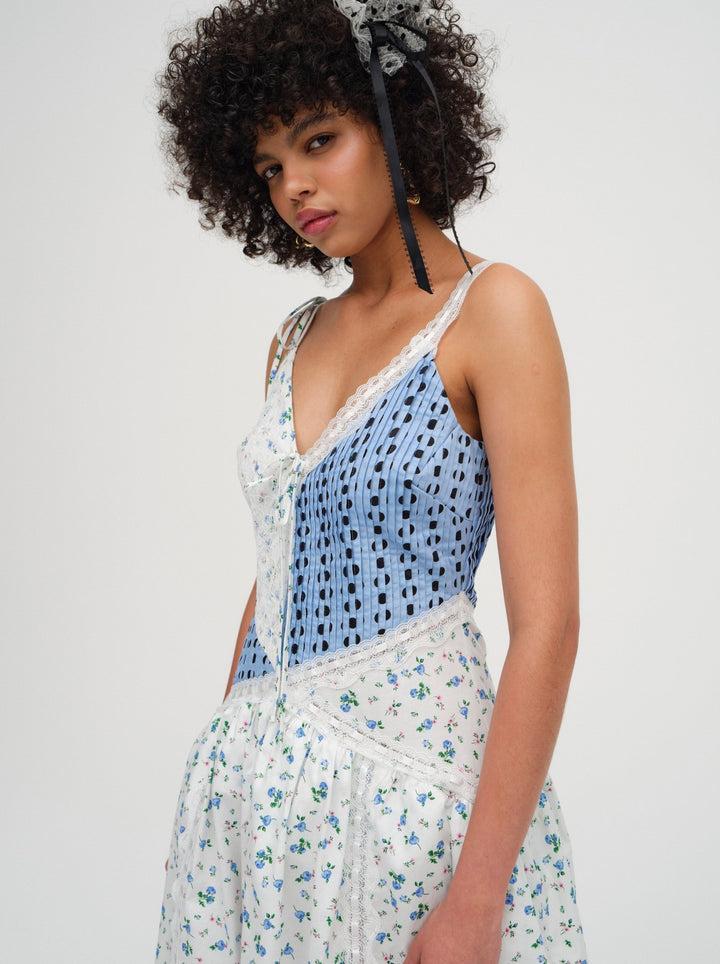 Colby Patchwork Midi Dress — Blue Product Image