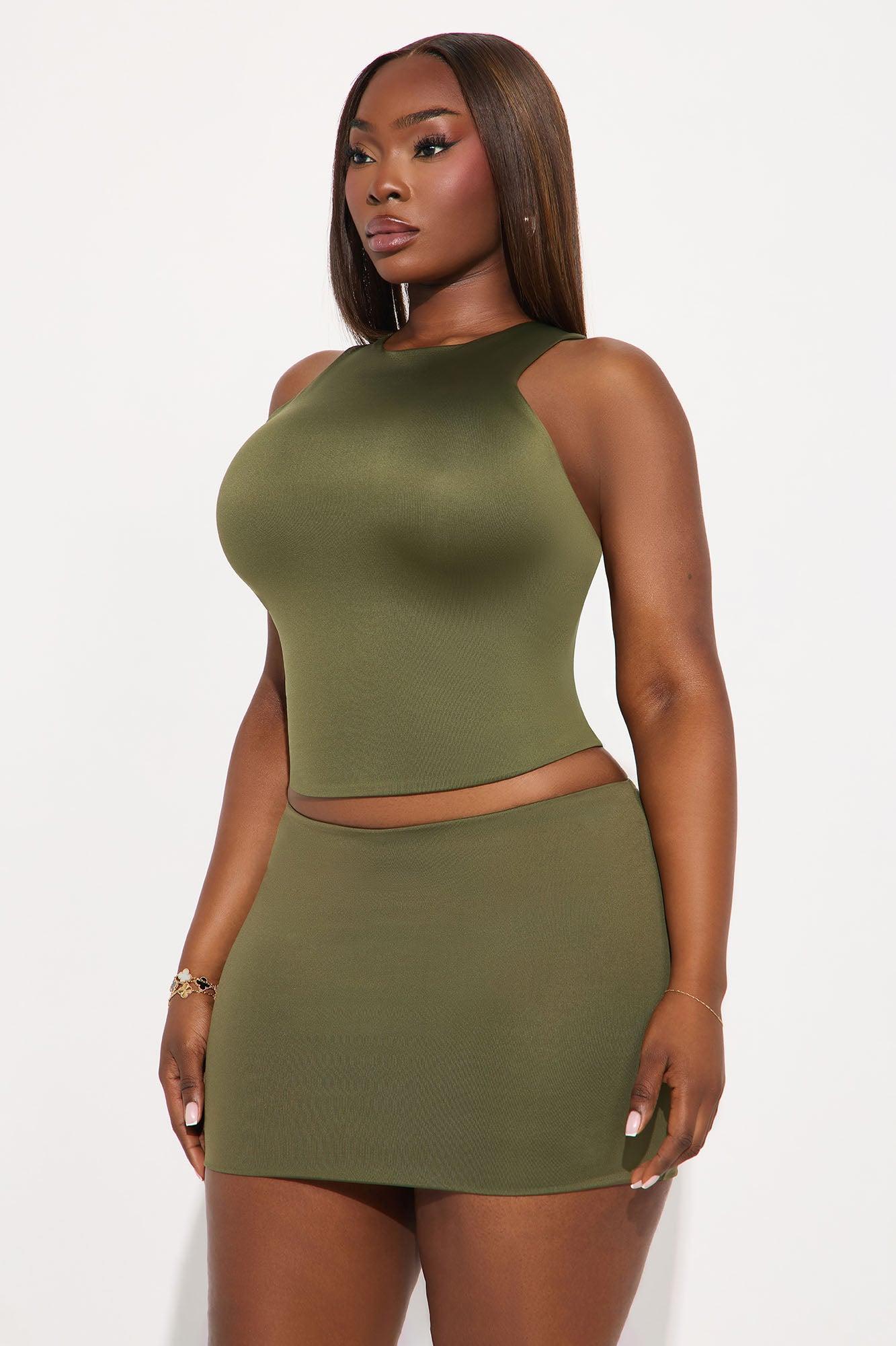 Contour Double Lined High Neck Tank Top - Military Green Female Product Image
