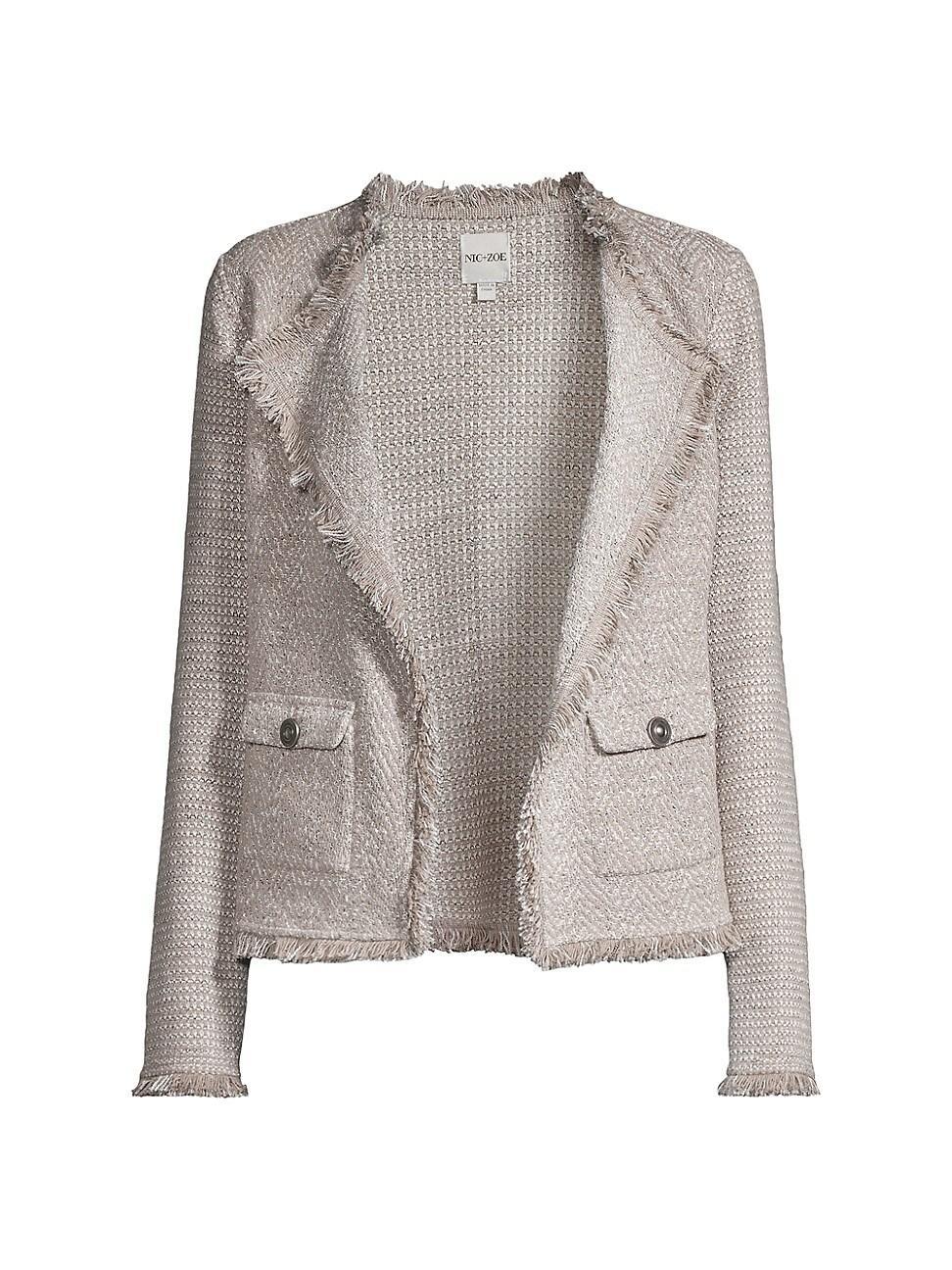 NIC+ZOE Fringe Mix Knit Pocket Jacket (Slate) Women's Suits Sets Product Image