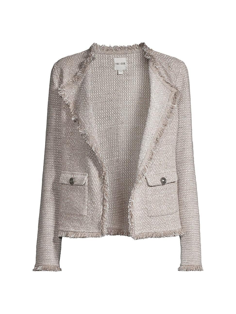NIC+ZOE Fringe Mix Knit Pocket Jacket (Slate) Women's Suits Sets Product Image