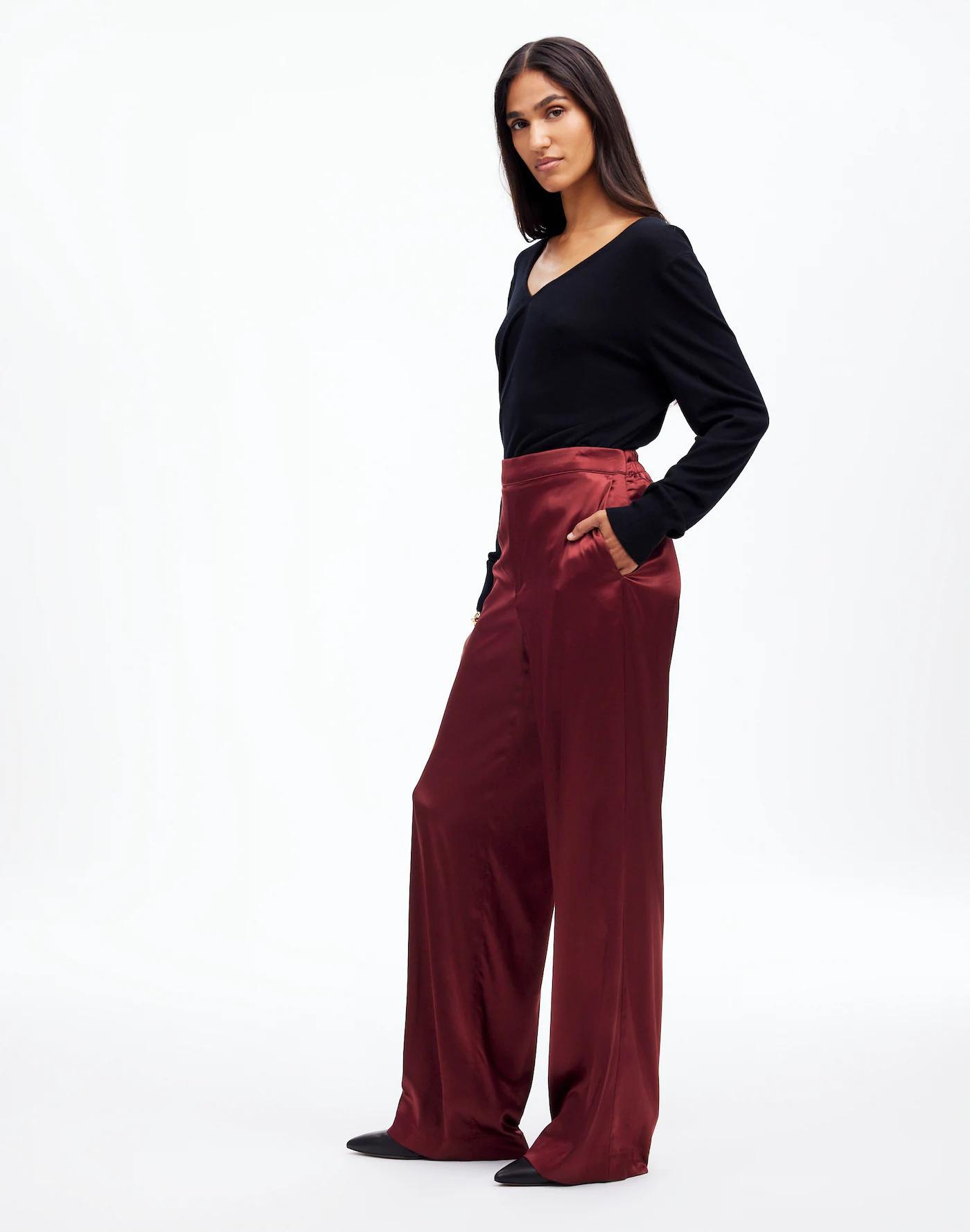Pull-On Straight Pants in Stretch Satin Product Image