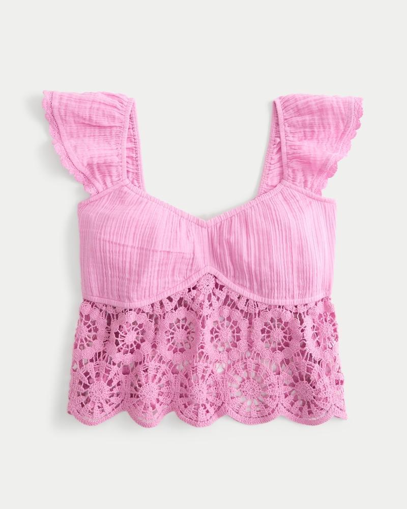 Easy Crochet-Style Gauze Blouse Product Image