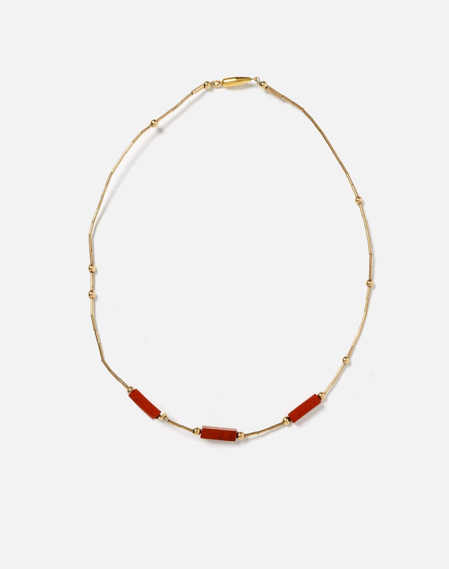 70s Gold Plated and Jasper Bead Choker Necklace Female Product Image