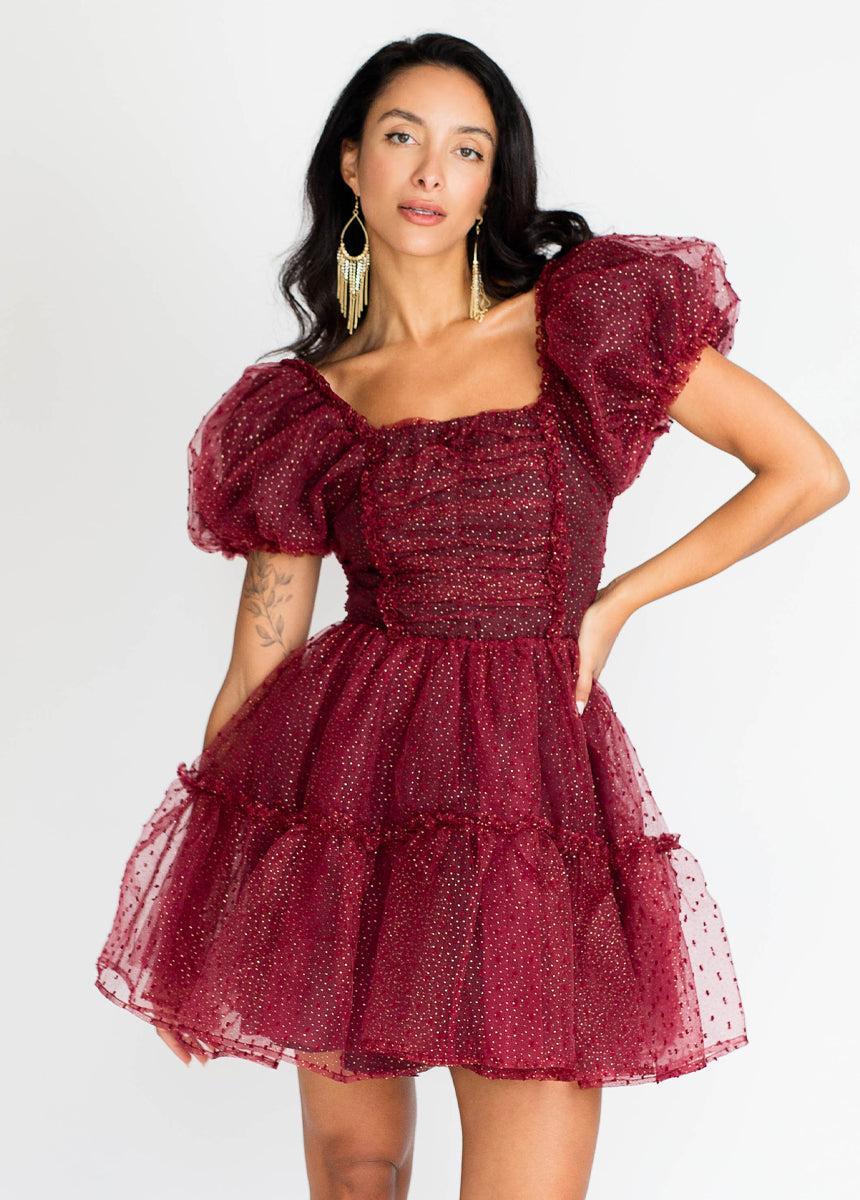 Perla Dress in Burgundy Dot Female Product Image