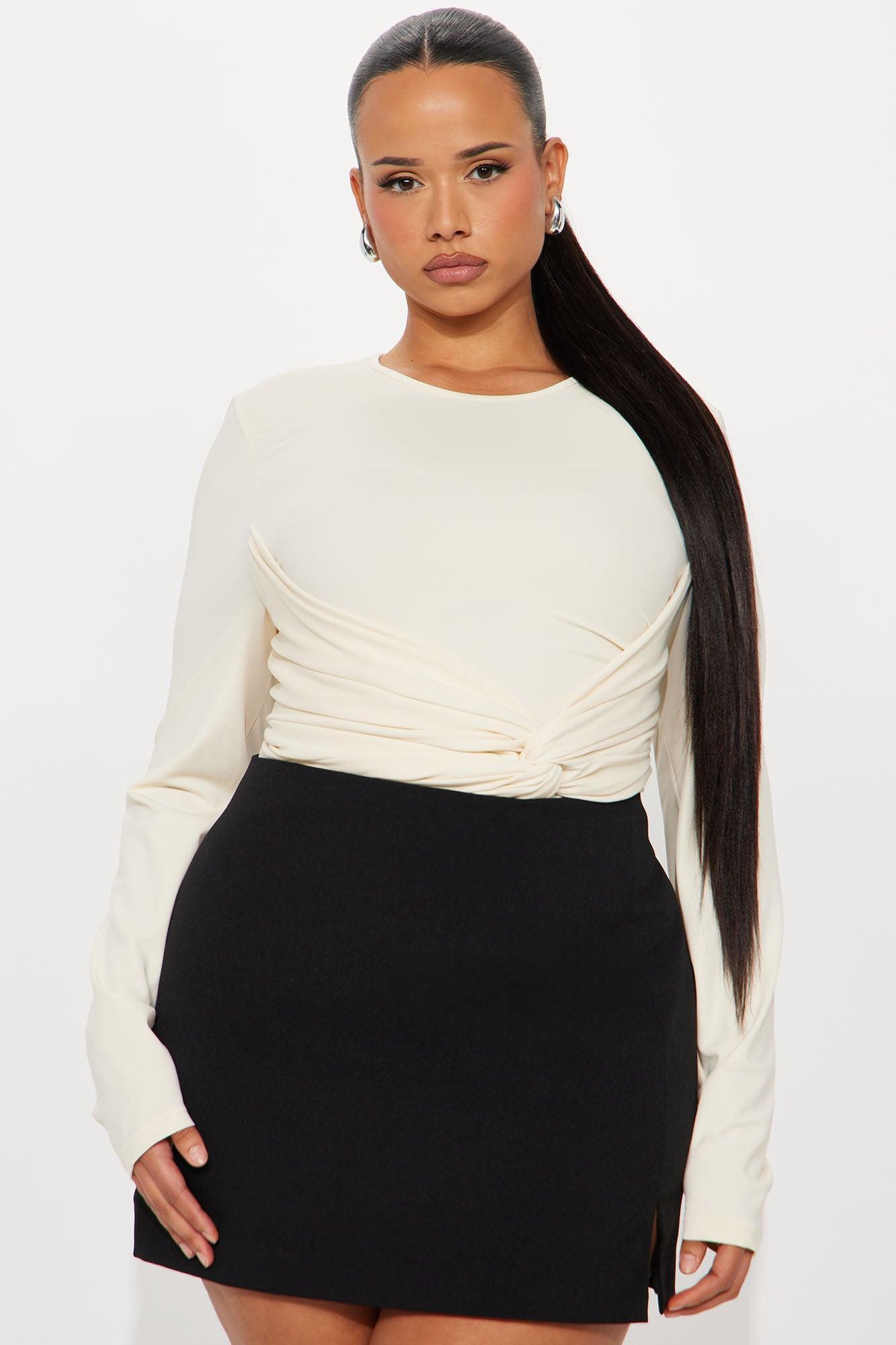 Brigit Ruched Long Sleeve Bodysuit - Cream Product Image