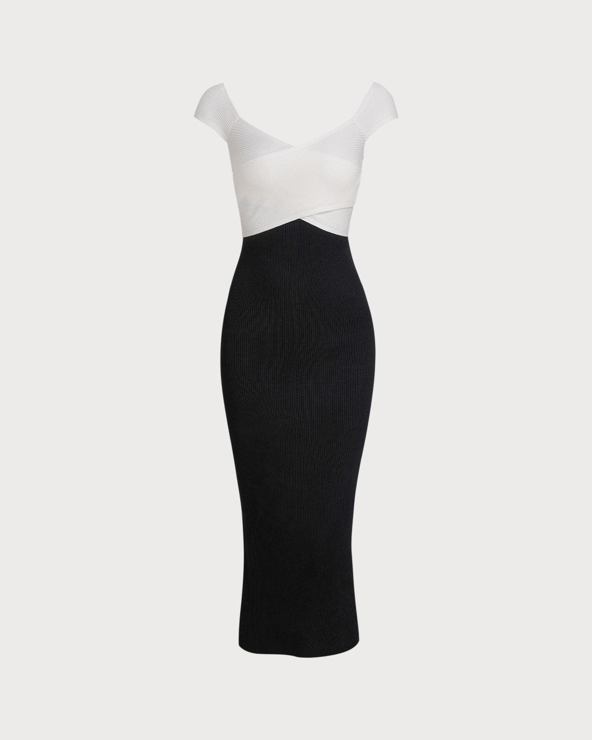 Black Contrast Bodycon Slip Sweater Dress Product Image