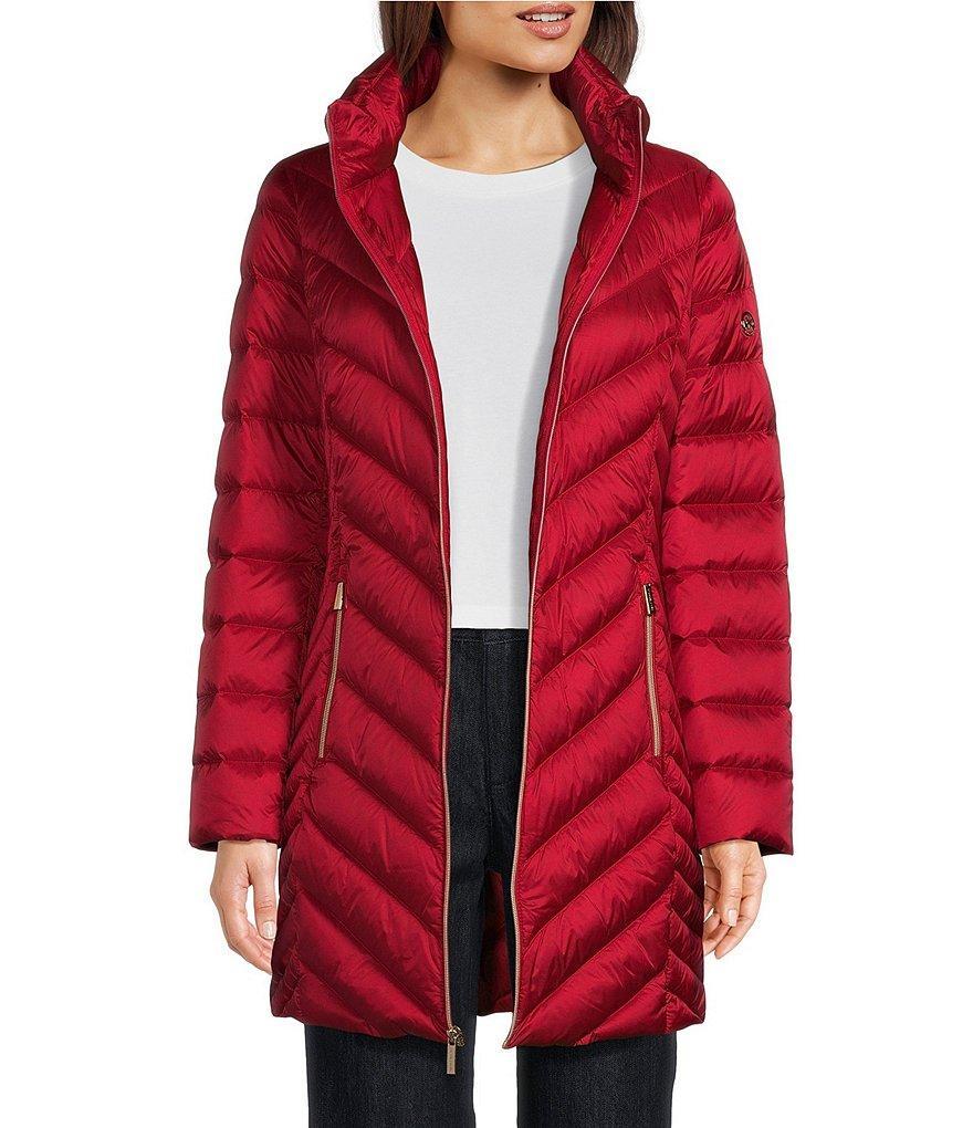 MICHAEL Michael Kors Chevron Pattern Stand Collar Zip Front Puffer Coat Product Image