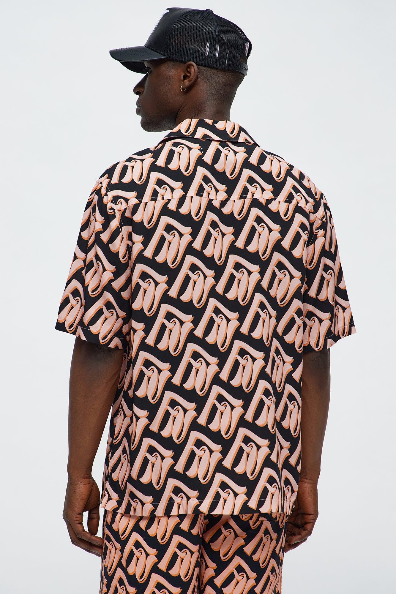 Chateau Monogram Printed Button Up Shirt - Black/combo Male Product Image