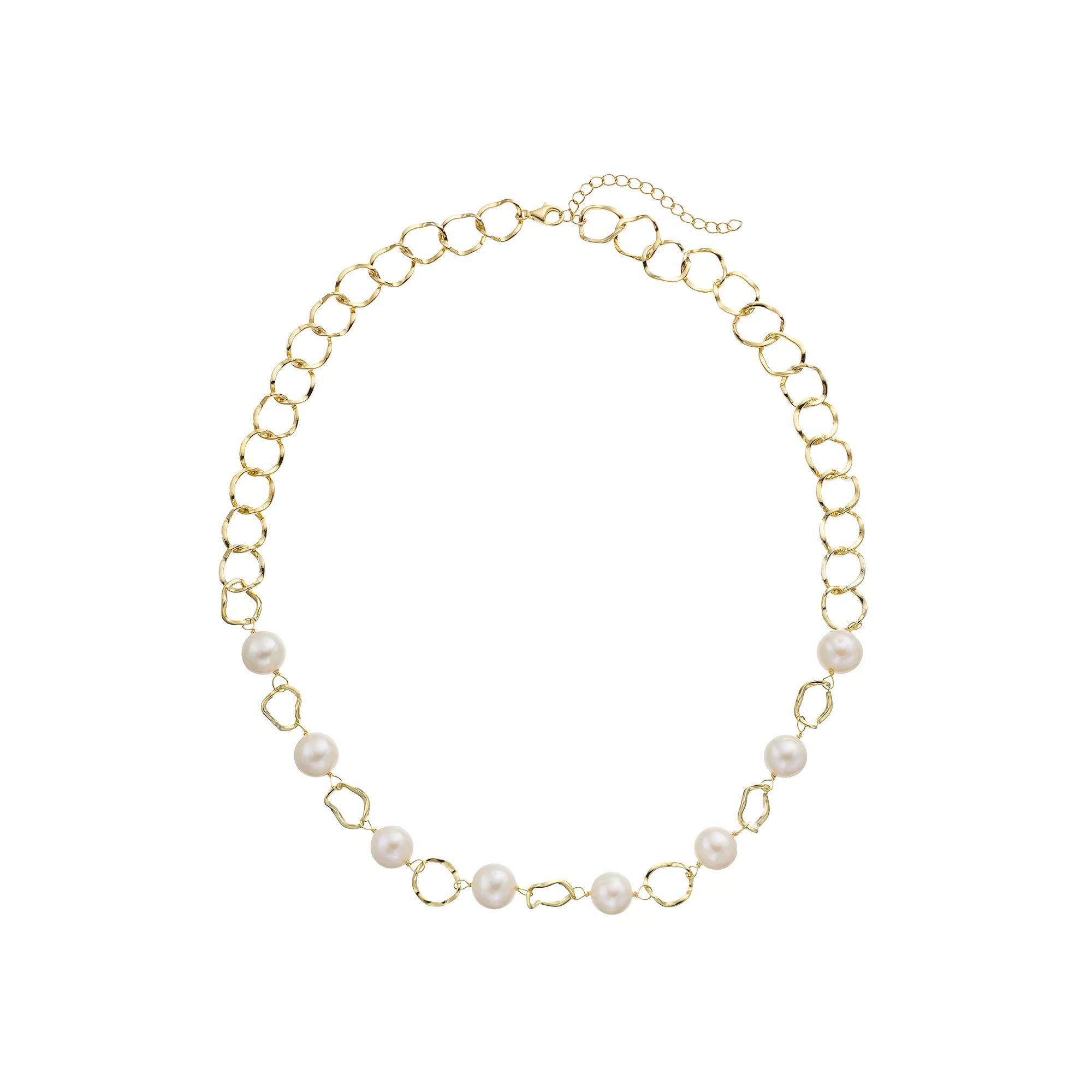 14k Gold Over Silver Cultured Freshwater Pearl Adjustable Necklace, Womens Gold Tone Product Image