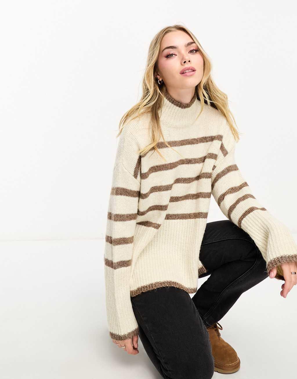 Vero Moda high neck oversized stripe sweater Product Image