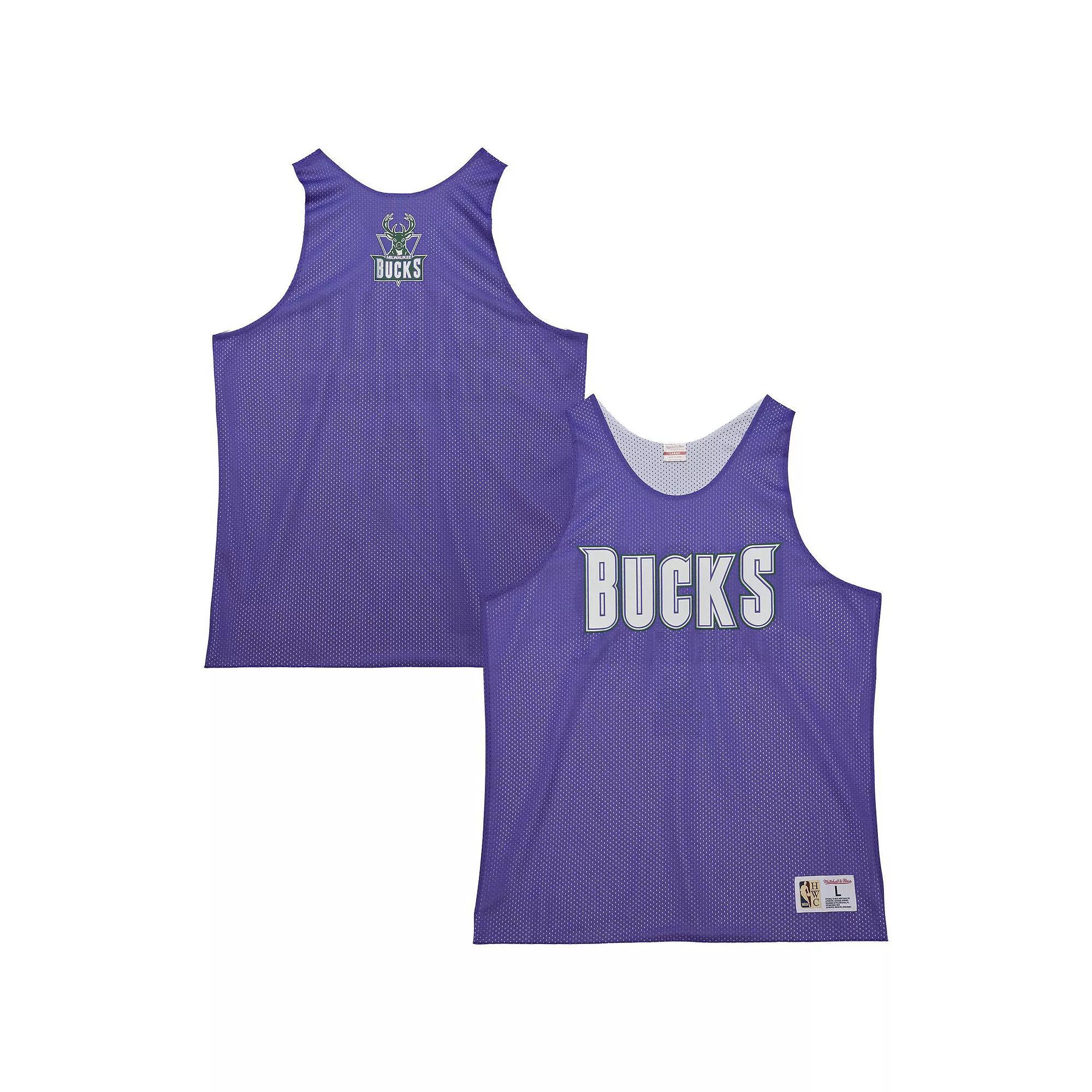 Men's Mitchell & Ness Purple/White Milwaukee Bucks Hardwood Classics Reversible Mesh Practice Jersey, Size: Small Product Image