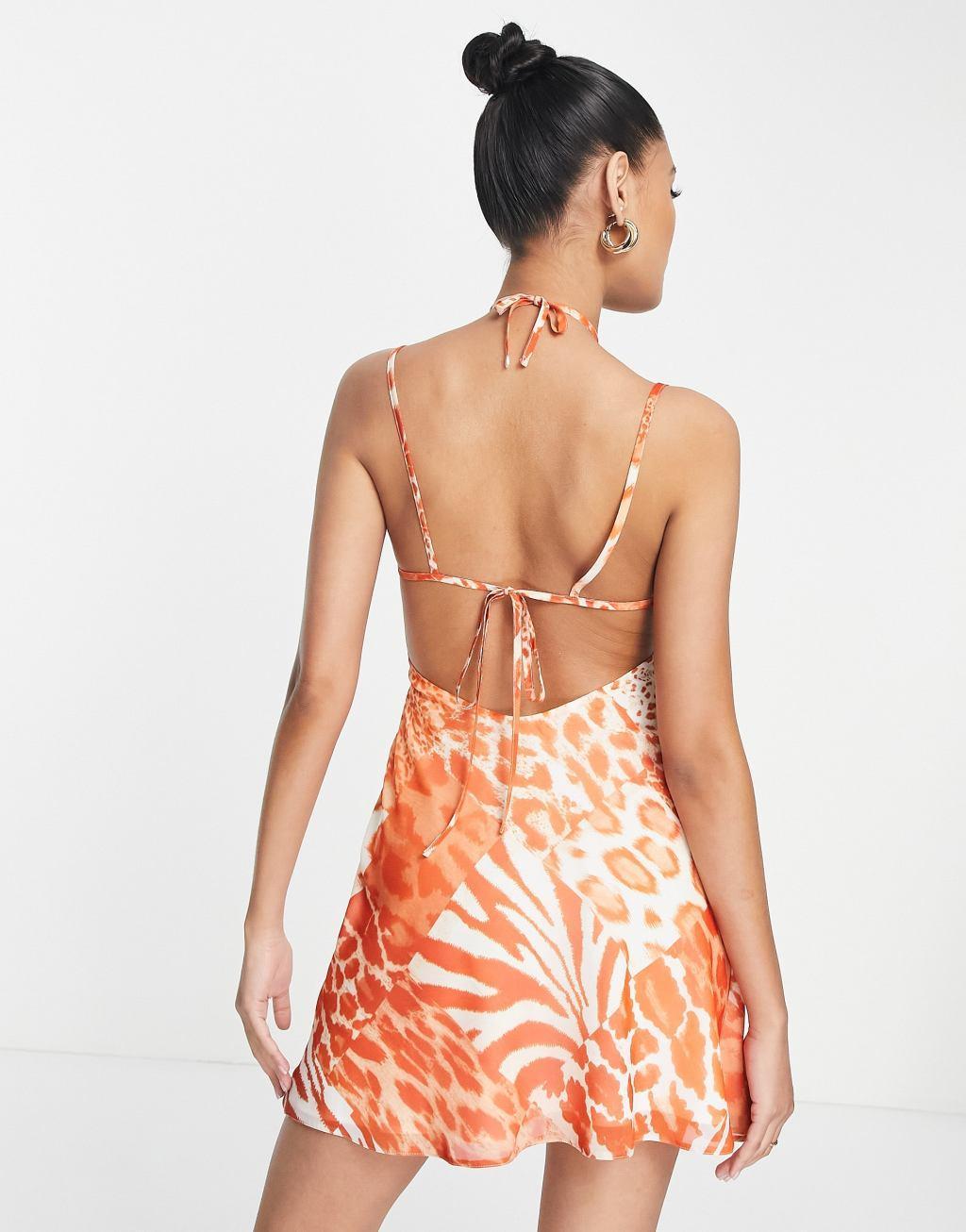 ASOS DESIGN bias soft mini dress with tie front detail Product Image