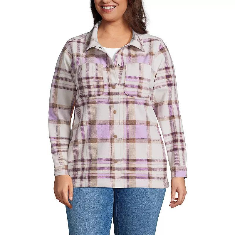 Plus Size Lands End T200 Fleece Shacket, Womens Blue Cornflower Plaid Product Image