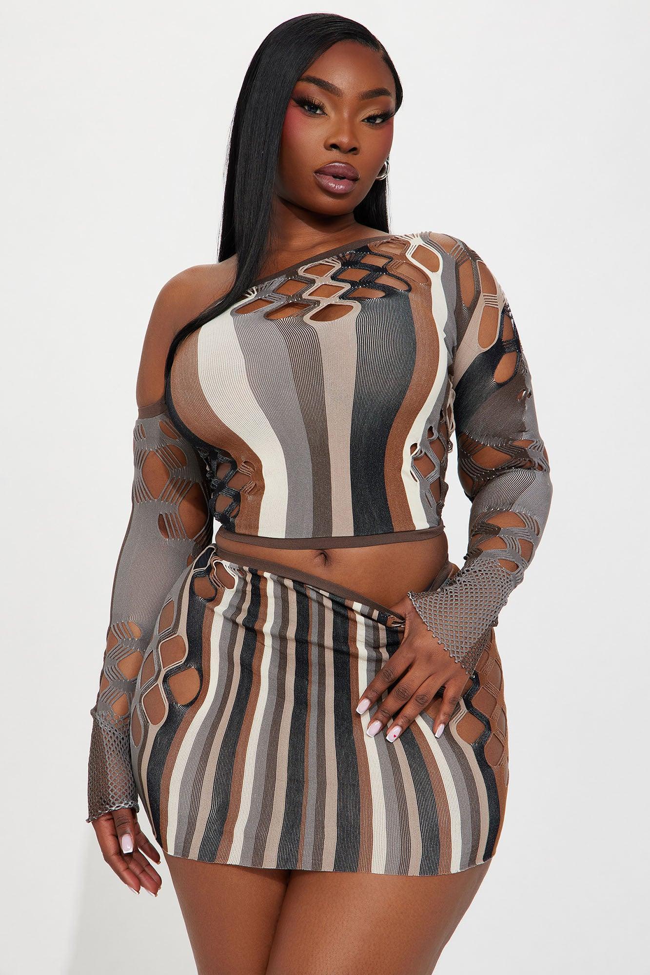 Ready For The Night Mini Skirt Set - Brown/combo Product Image