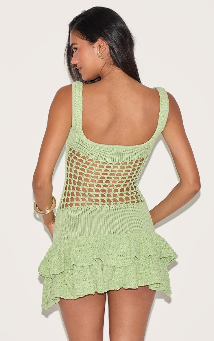 Light Lime Crochet Double Frill Hem Dress Product Image