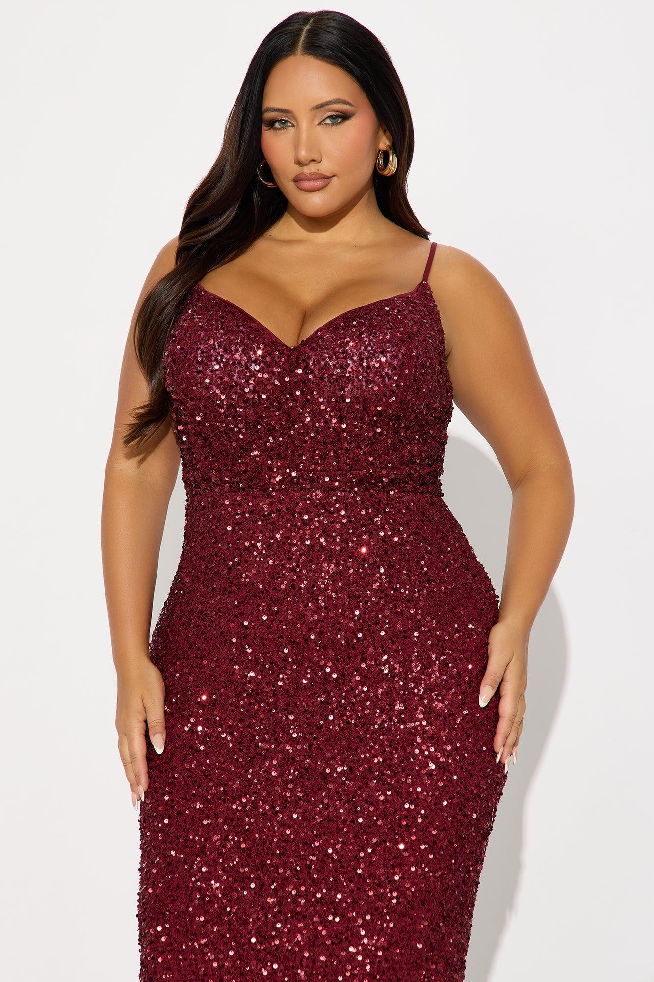 Focus Sequin Maxi Gown Dress - Wine Product Image
