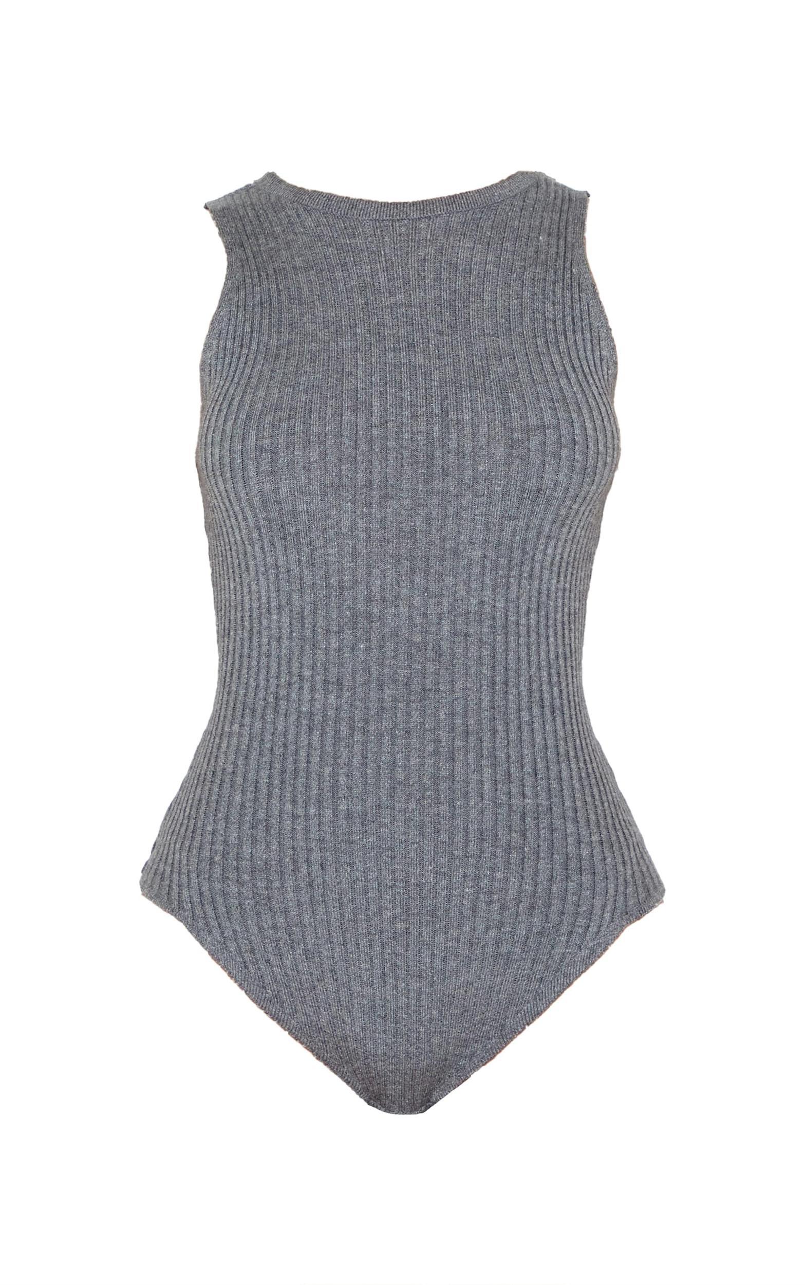 Petite Charcoal Knitted Tie Back Bodysuit Product Image