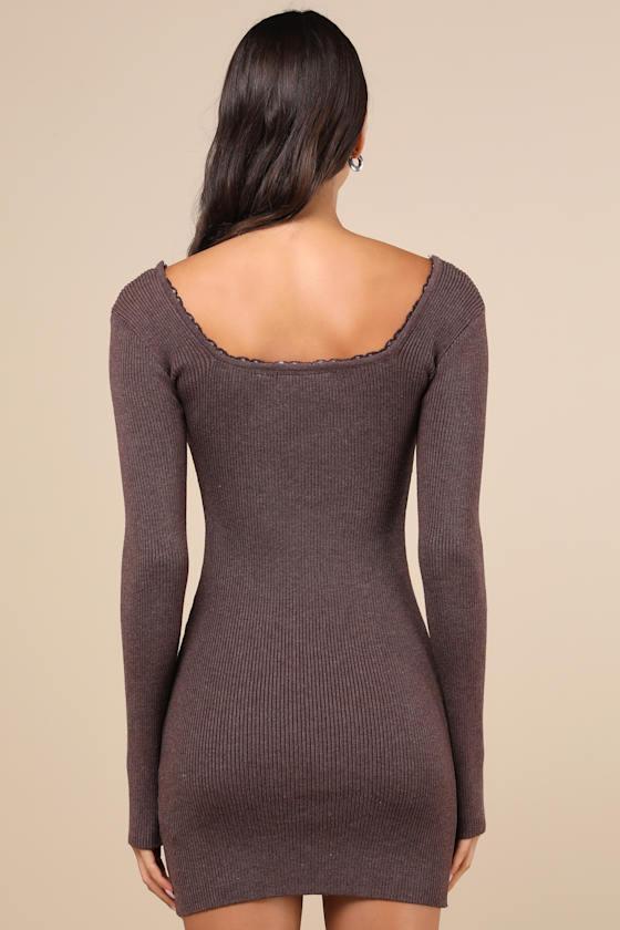 Sweetest Joy Heather Brown Long Sleeve Sweater Mini Dress Product Image