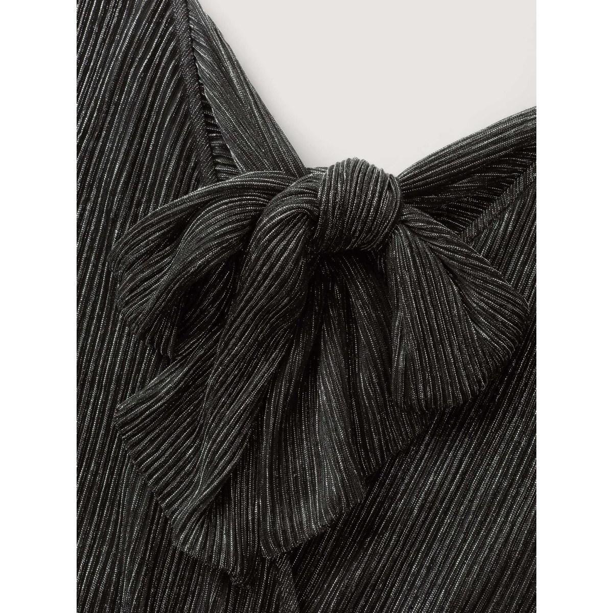 Plus Size Black Shimmery Bow Back Tie Contrast Jumpsuit Women Short sleeve Overlap Collar Party Loose Jumpsuits BloomChic 14-16/1X Product Image