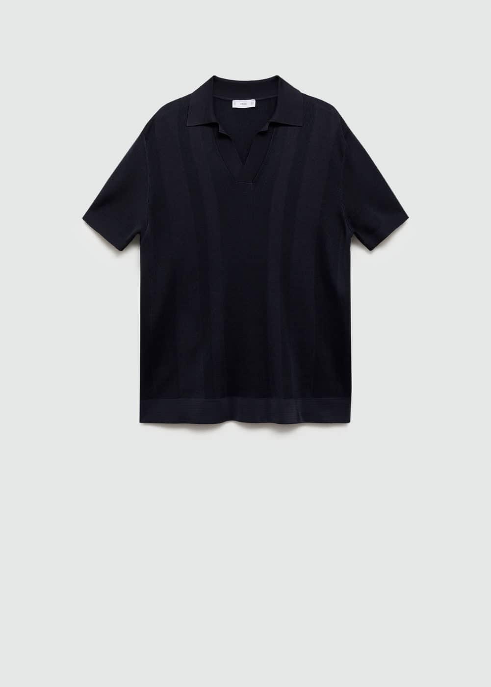 Ribbed knit polo shirt - Men | MANGO USA Product Image