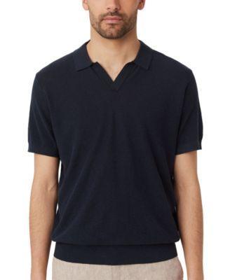 Frank and Oak Mens Slim Fit Short Sleeve Textured Open Collar Polo Sweater Product Image