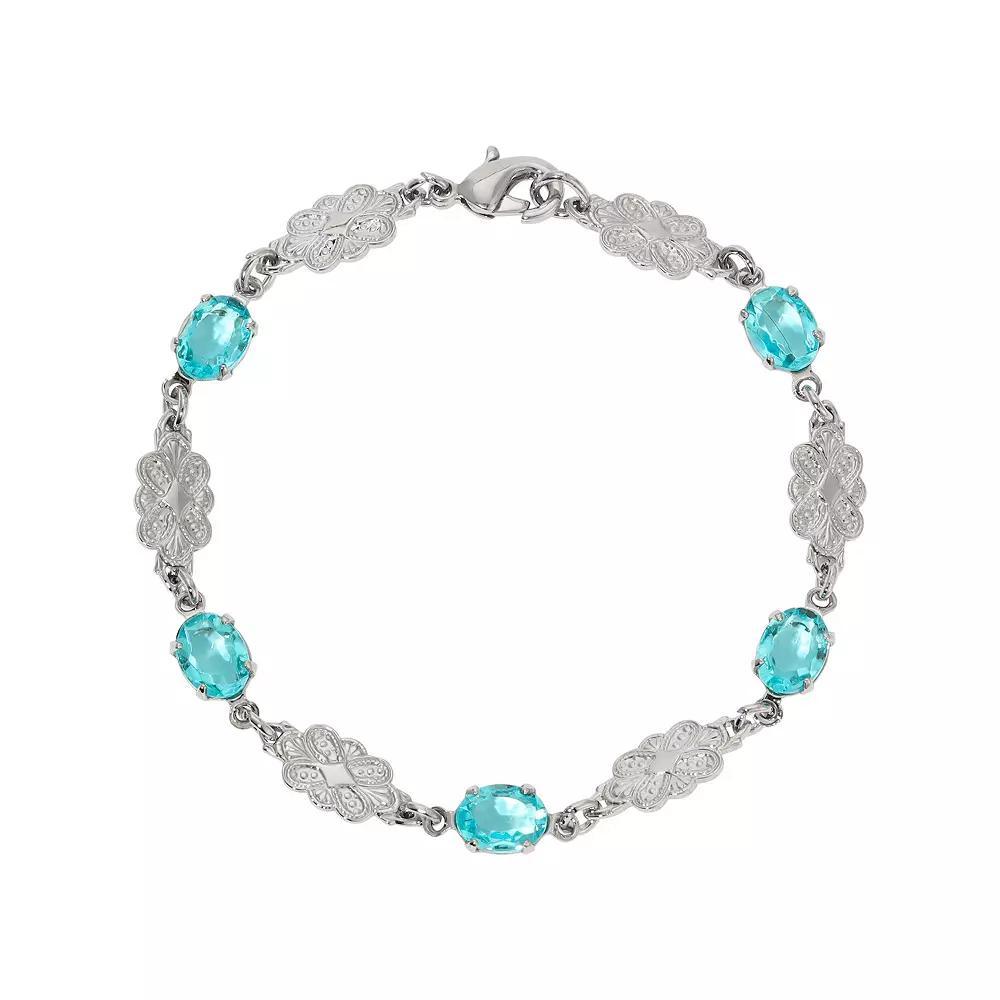 1928 Silver Tone Aqua Blue Crystal Link Bracelet, Womens Product Image