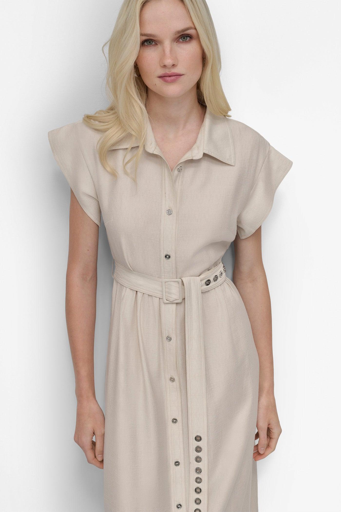 SHIRT DRESS WITH GROMET BELT Product Image