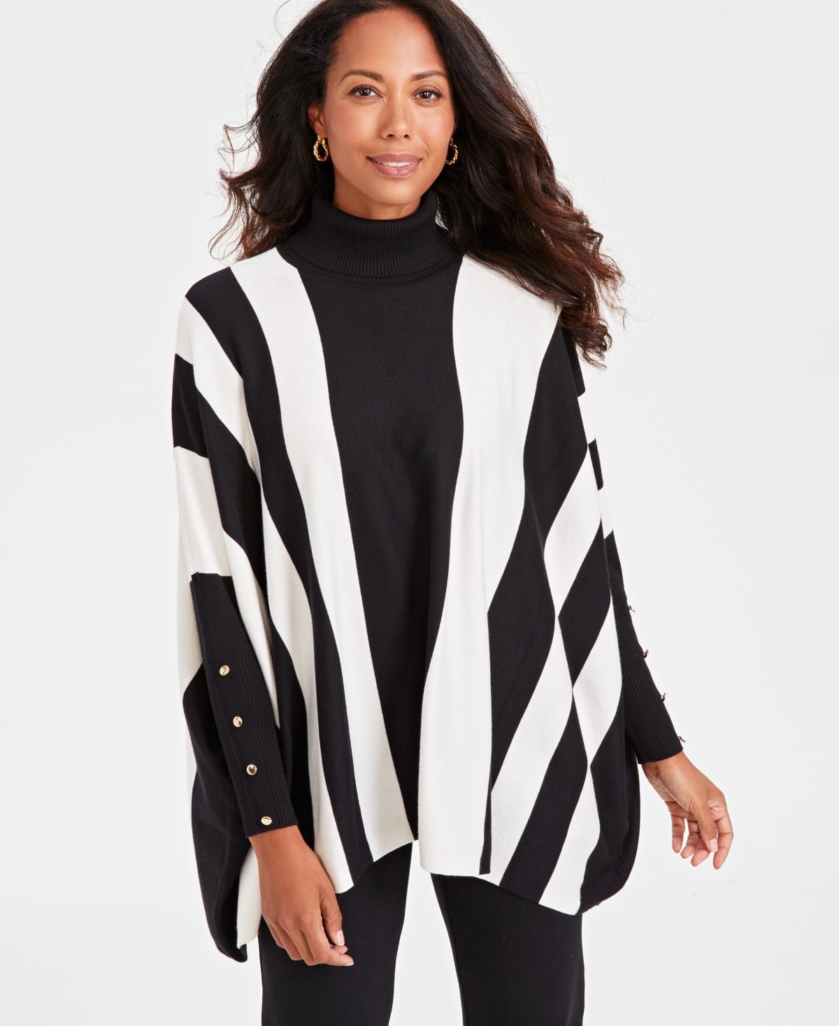 Jm Collection Petite Printed Poncho Turtleneck Sweater, Created for Macys Product Image