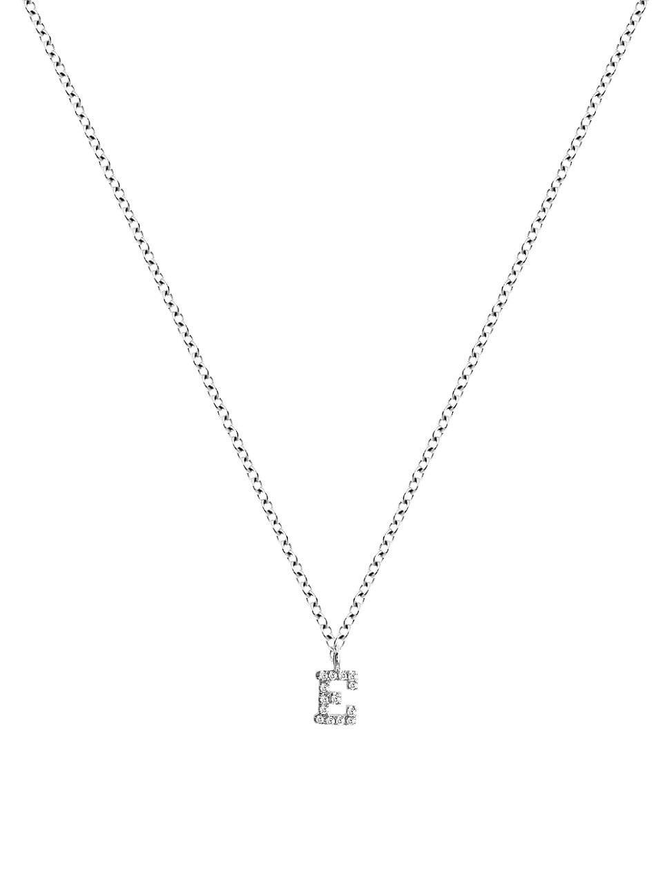 Womens 14K White Gold Diamond Intial Pendant Necklace Product Image