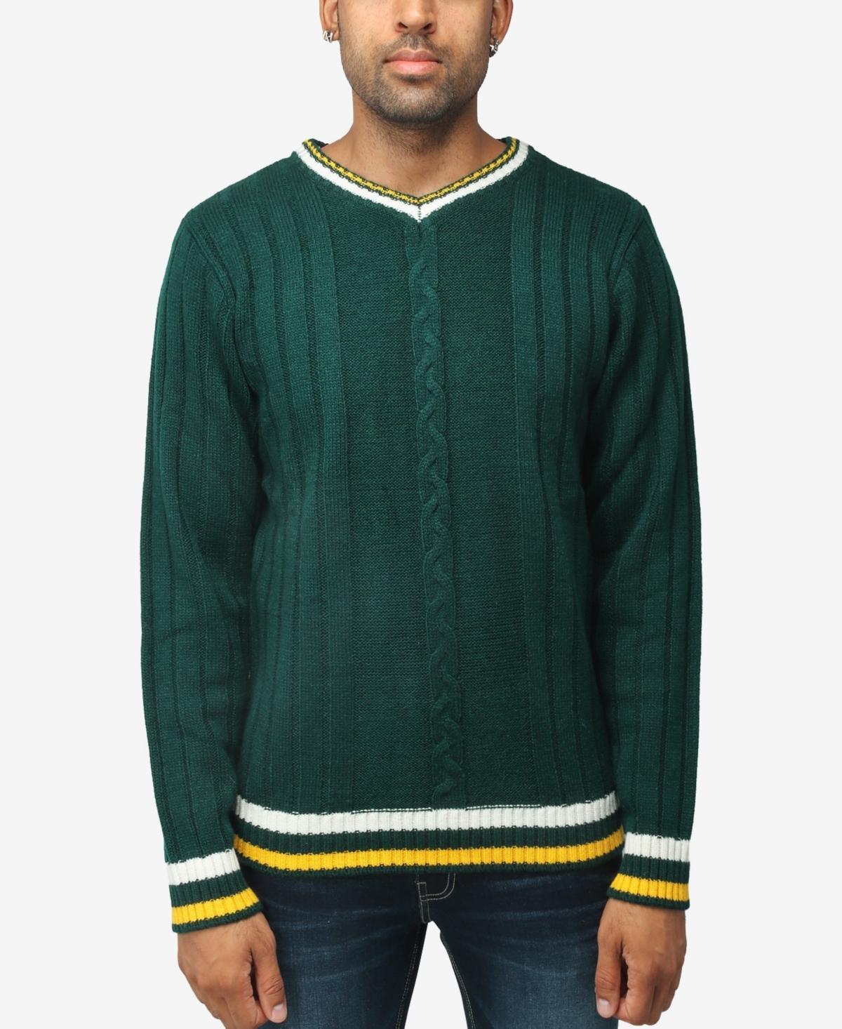 Men's Xray Cable Knit Tipped V-Neck Sweater, Size: Large, Grey Product Image